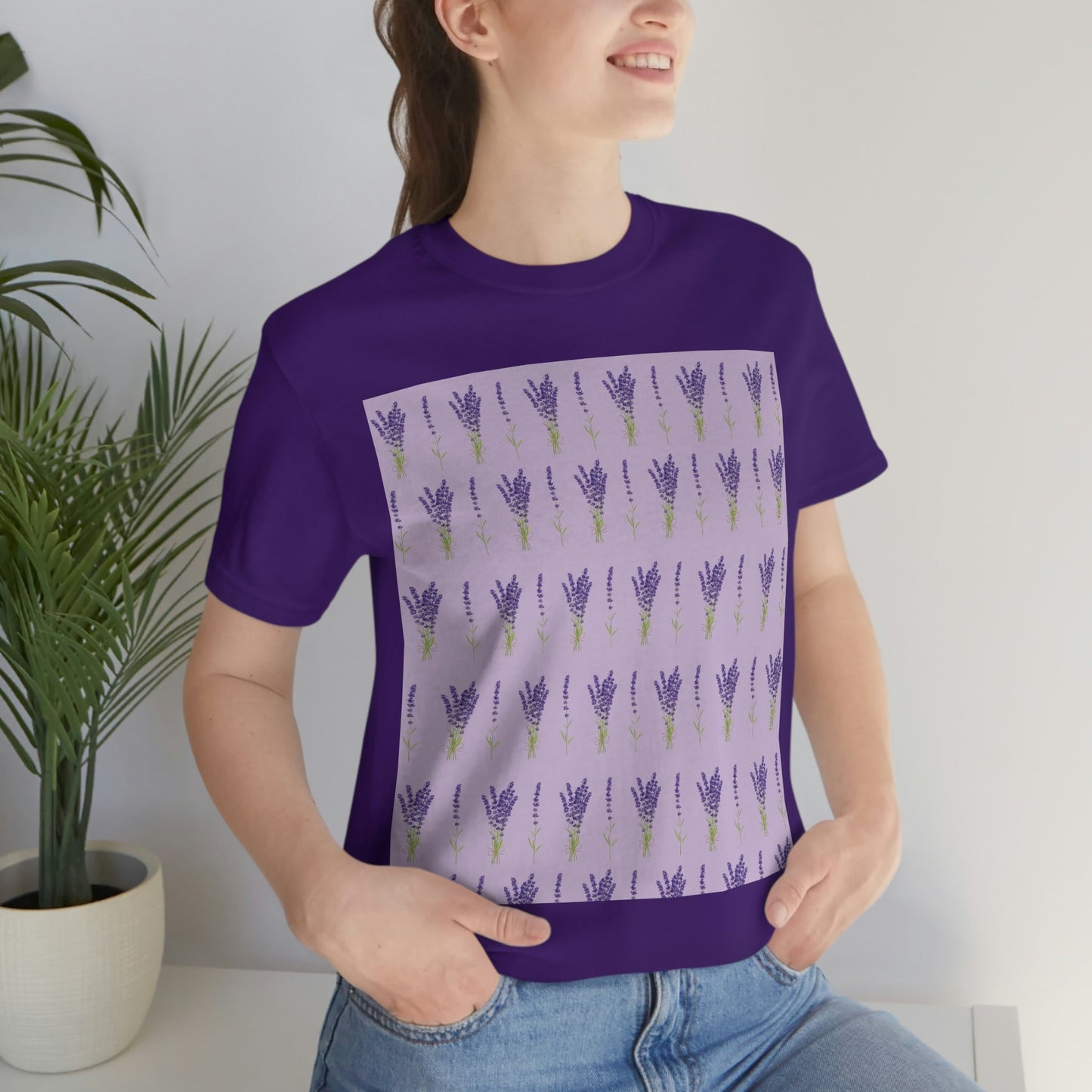 Lavender Aesthetic Pastel Purple Flowers Provence France Minimalist Art Unisex Jersey Short Sleeve T-Shirt Ichaku [Perfect Gifts Selection]