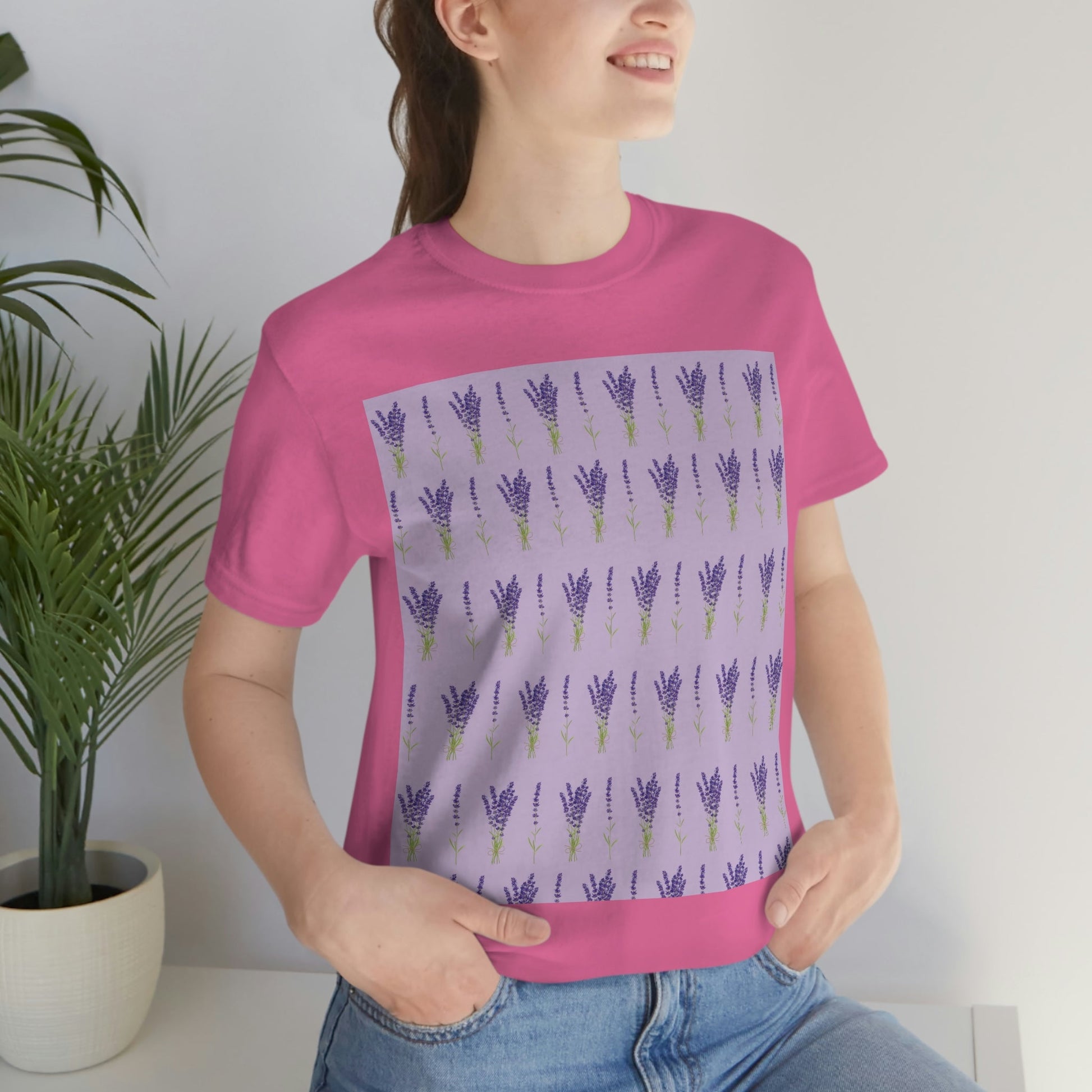 Lavender Aesthetic Pastel Purple Flowers Provence France Minimalist Art Unisex Jersey Short Sleeve T-Shirt Ichaku [Perfect Gifts Selection]