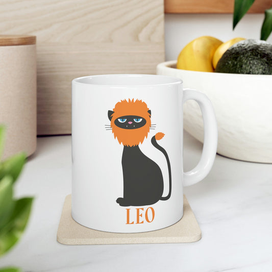 Leo Cat Zodiac Sign Ceramic Mug 11oz Ichaku [Perfect Gifts Selection]