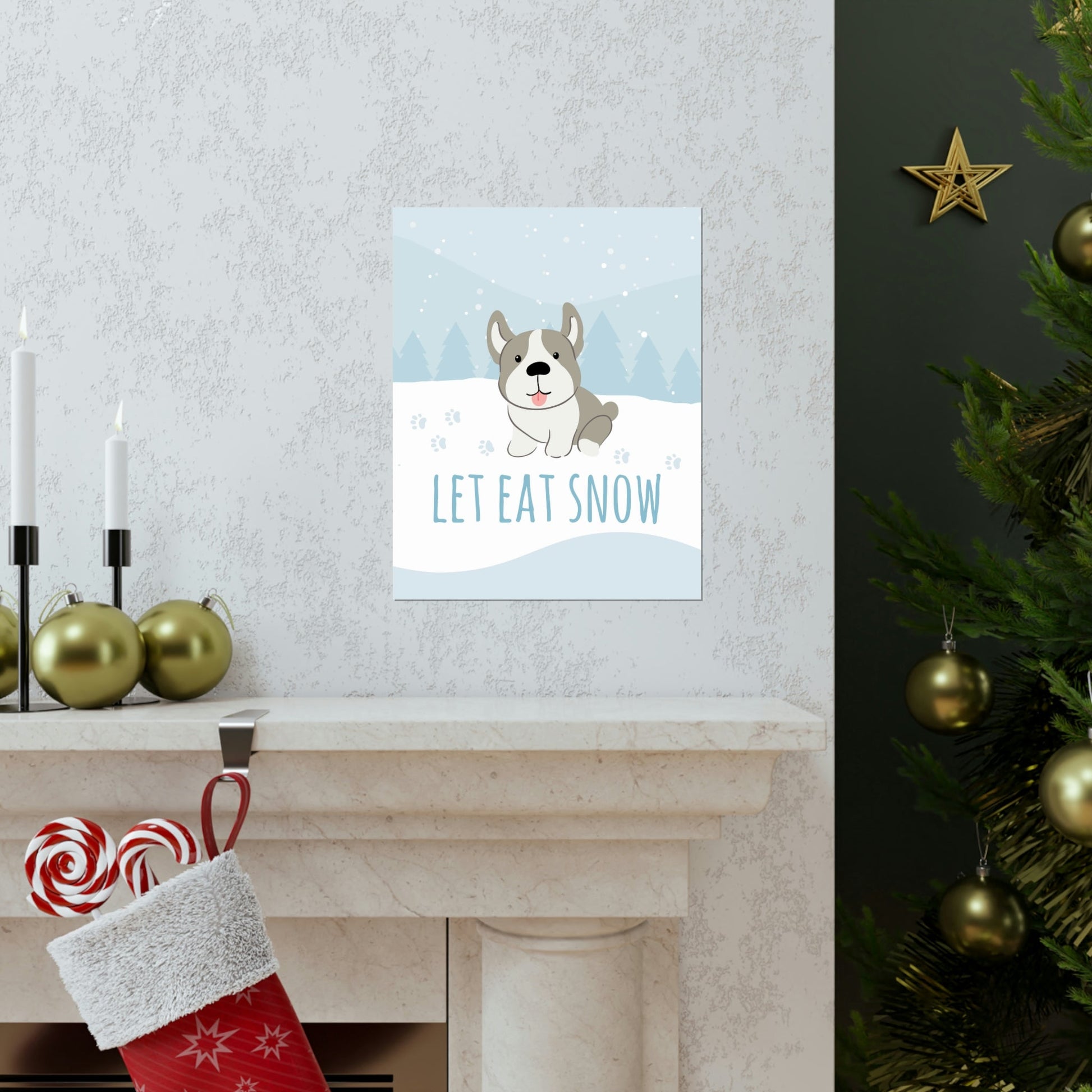 Let Eat Snow Cute Dog Anime Snow Art Premium Matte Vertical Posters Ichaku [Perfect Gifts Selection]