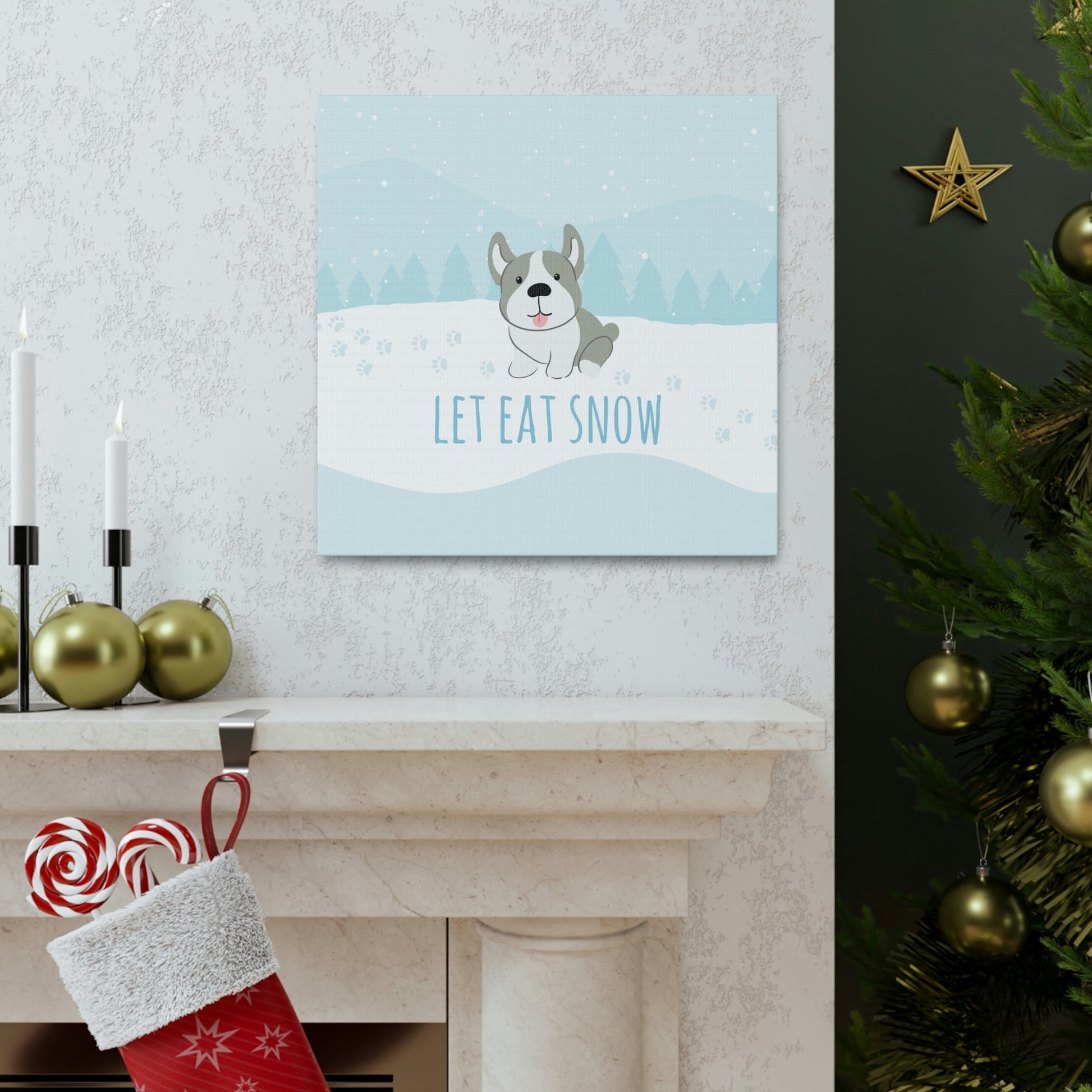 Let Eat Snow Cute Dog Anime Snow Classic Art Canvas Gallery Wraps Ichaku [Perfect Gifts Selection]