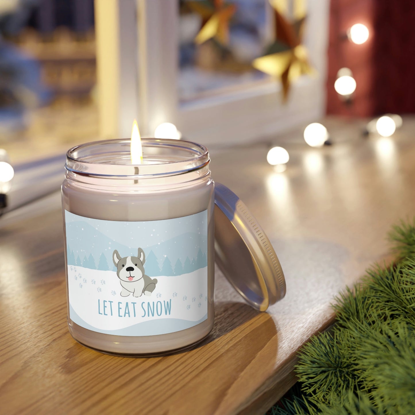 Let Eat Snow Cute Dog Anime Snow Scented Candle Up to 60hSoy Wax 9oz Ichaku [Perfect Gifts Selection]