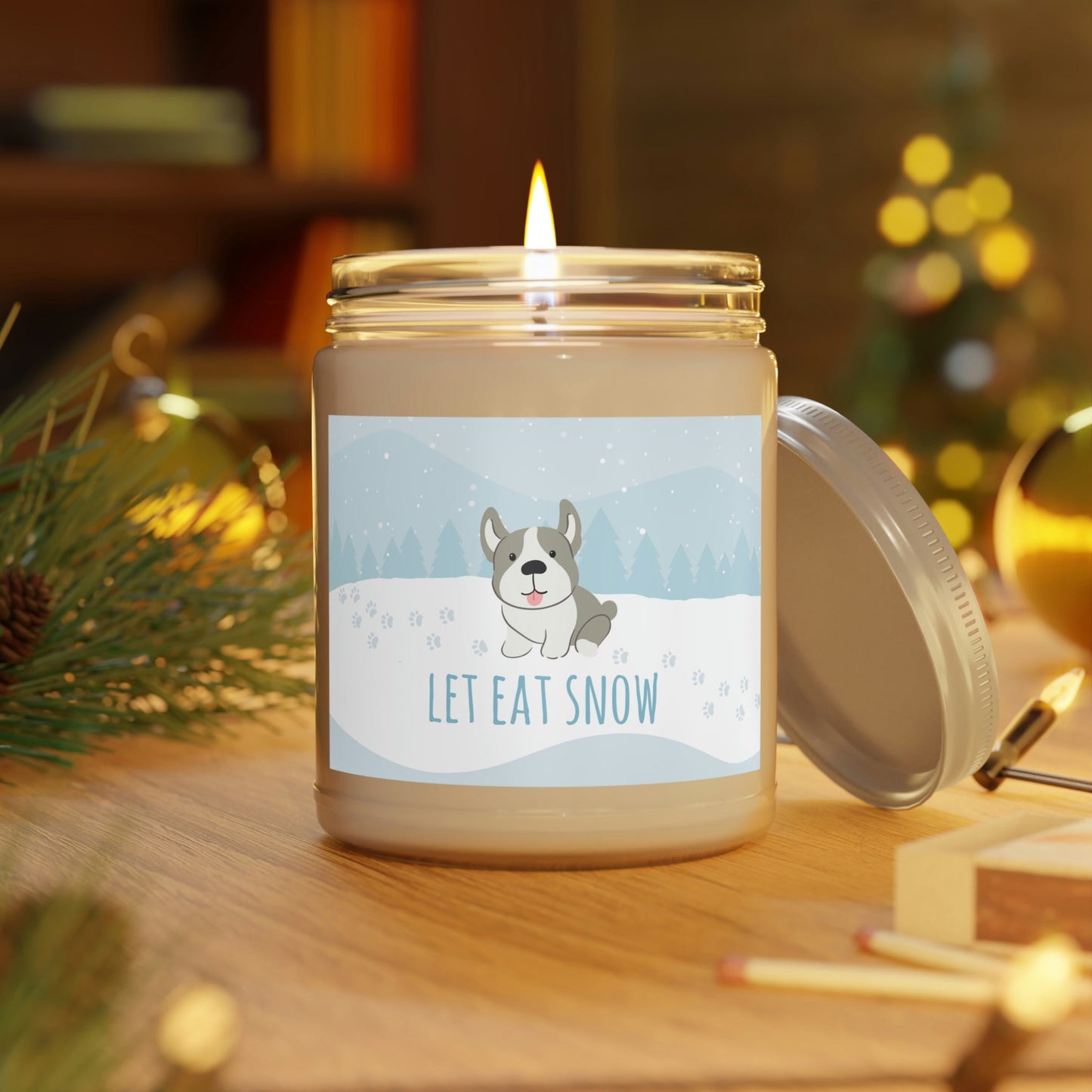 Let Eat Snow Cute Dog Anime Snow Scented Candle Up to 60hSoy Wax 9oz Ichaku [Perfect Gifts Selection]