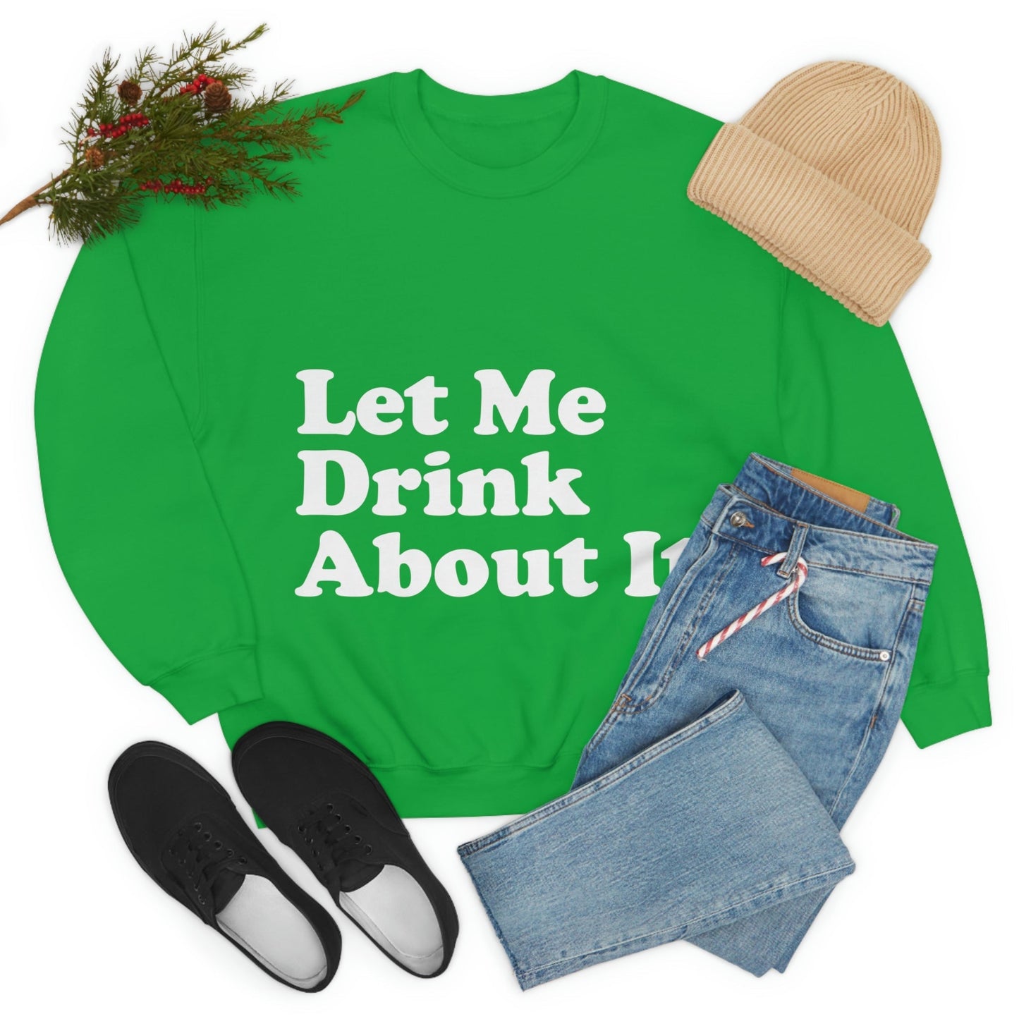 Let Me Drink About It Bar Lovers Slogans White Text Unisex Heavy Blend™ Crewneck Sweatshirt Ichaku [Perfect Gifts Selection]