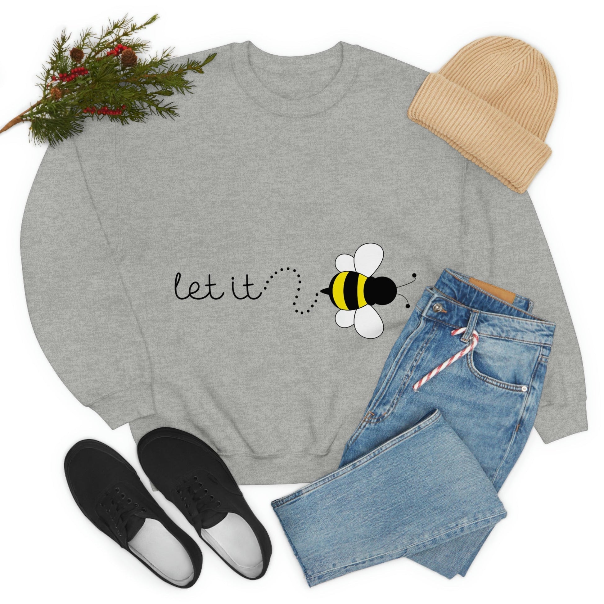 Let it Bee Positive Slogans Unisex Heavy Blend™ Crewneck Sweatshirt Ichaku [Perfect Gifts Selection]