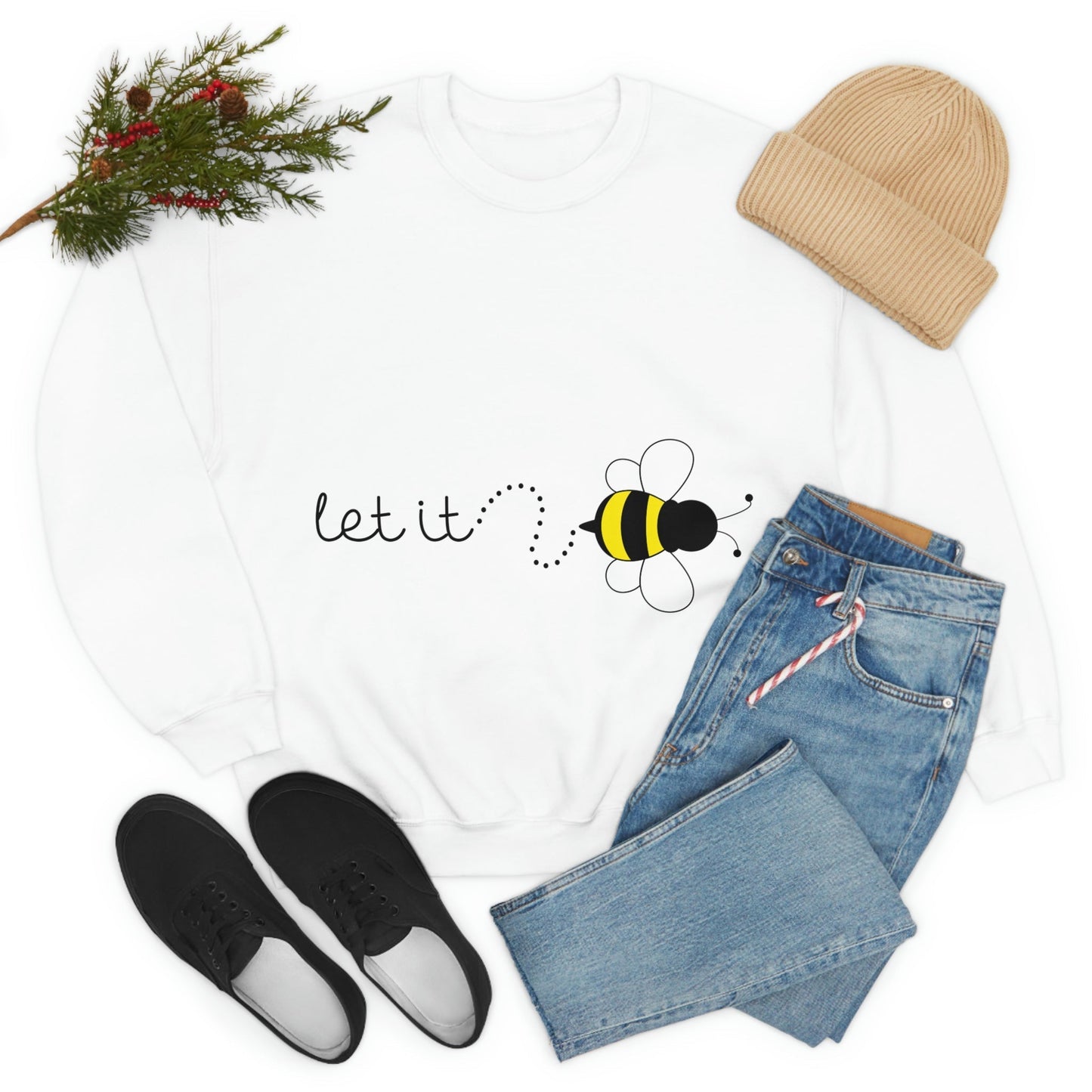 Let it Bee Positive Slogans Unisex Heavy Blend™ Crewneck Sweatshirt Ichaku [Perfect Gifts Selection]