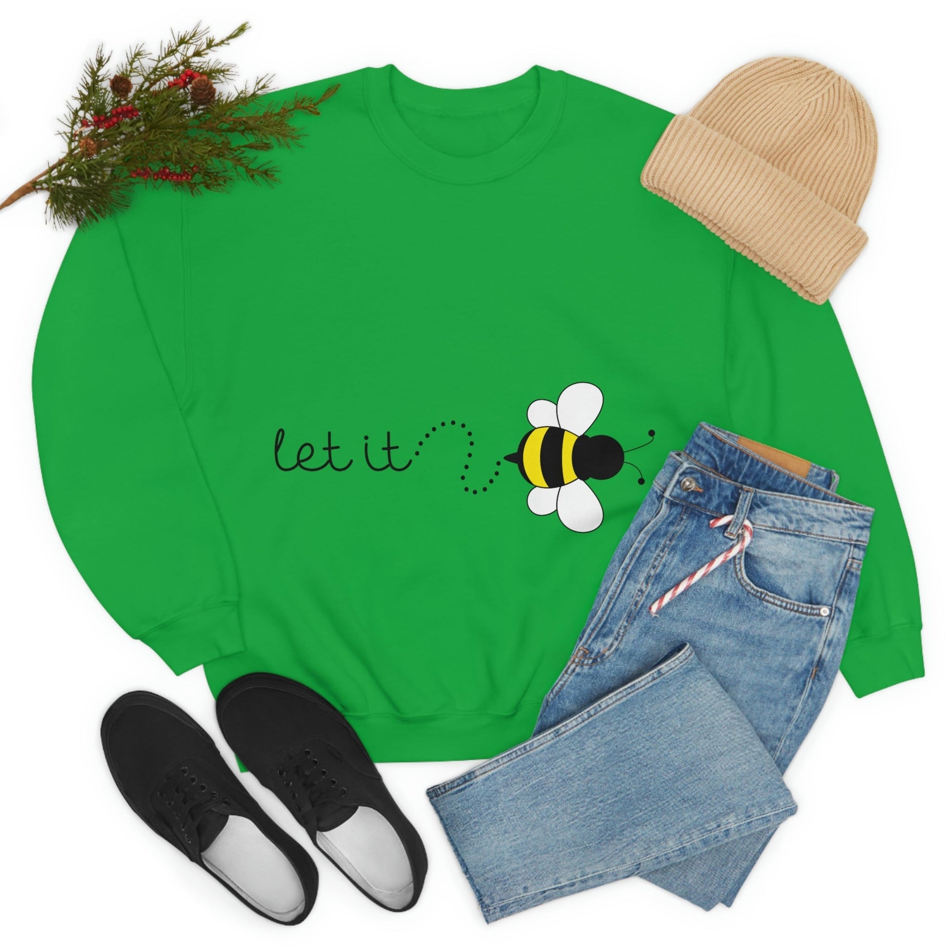 Let it Bee Positive Slogans Unisex Heavy Blend™ Crewneck Sweatshirt Ichaku [Perfect Gifts Selection]