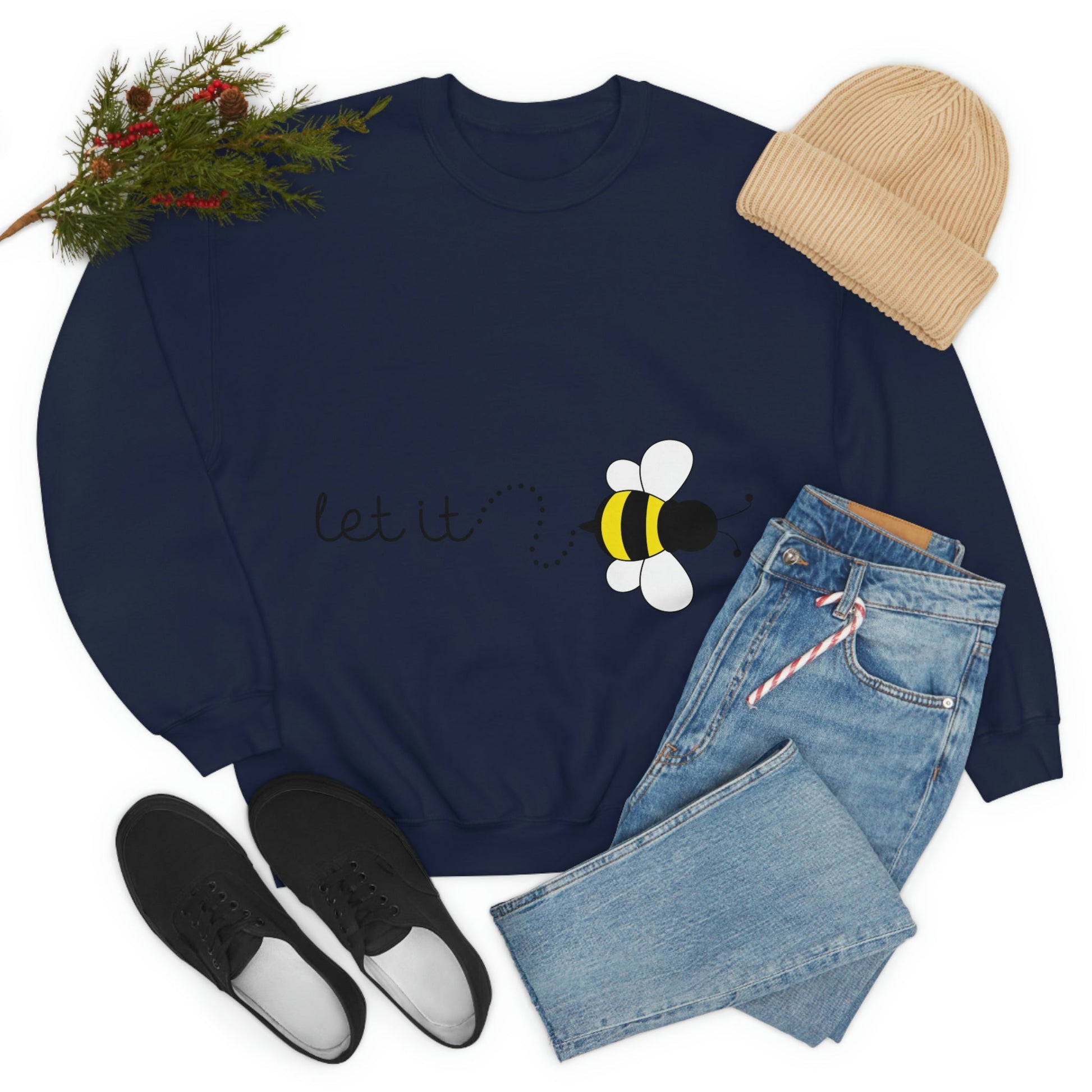 Let it Bee Positive Slogans Unisex Heavy Blend™ Crewneck Sweatshirt Ichaku [Perfect Gifts Selection]