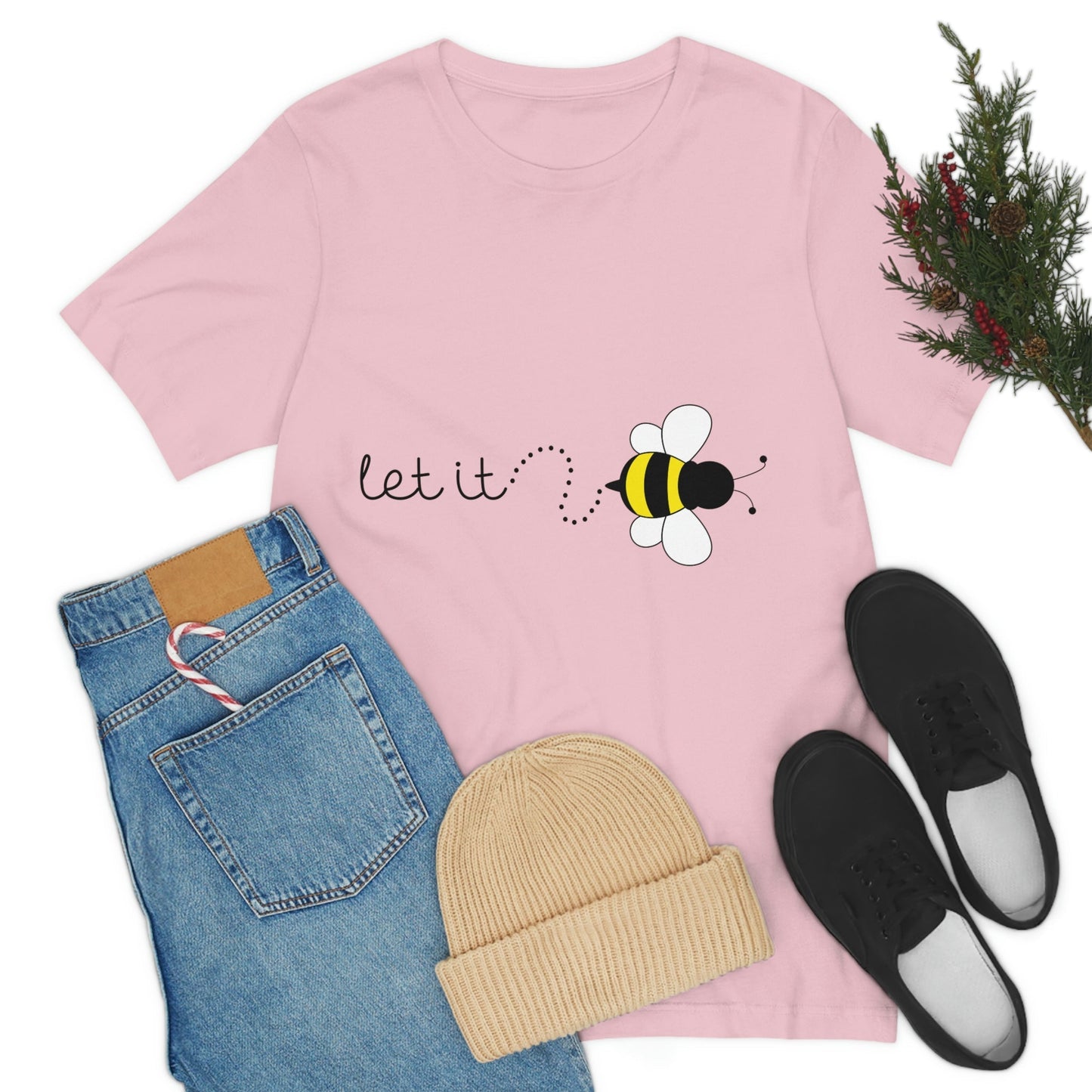 Let it Bee Positive Slogans Unisex Jersey Short Sleeve T-Shirt Ichaku [Perfect Gifts Selection]