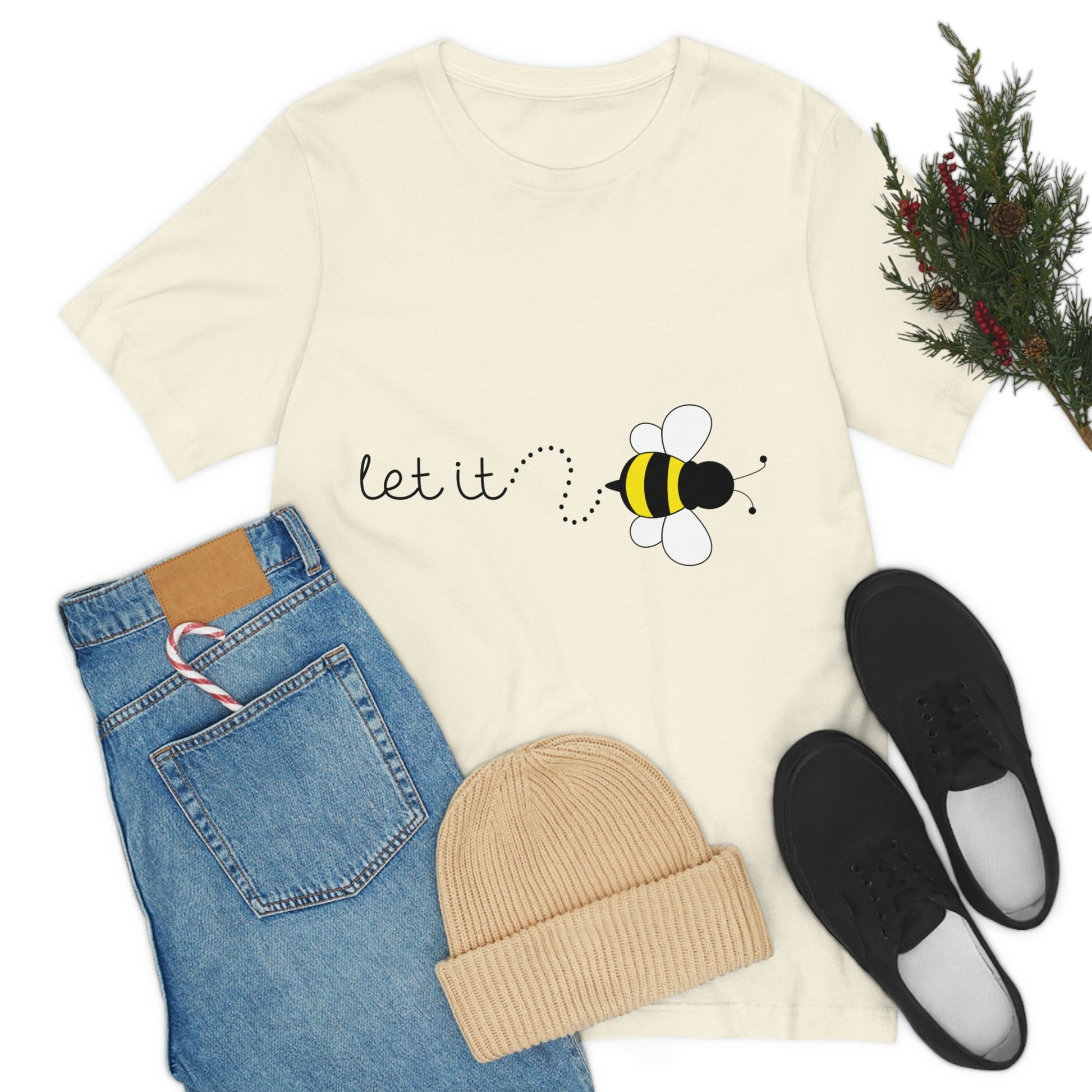 Let it Bee Positive Slogans Unisex Jersey Short Sleeve T-Shirt Ichaku [Perfect Gifts Selection]