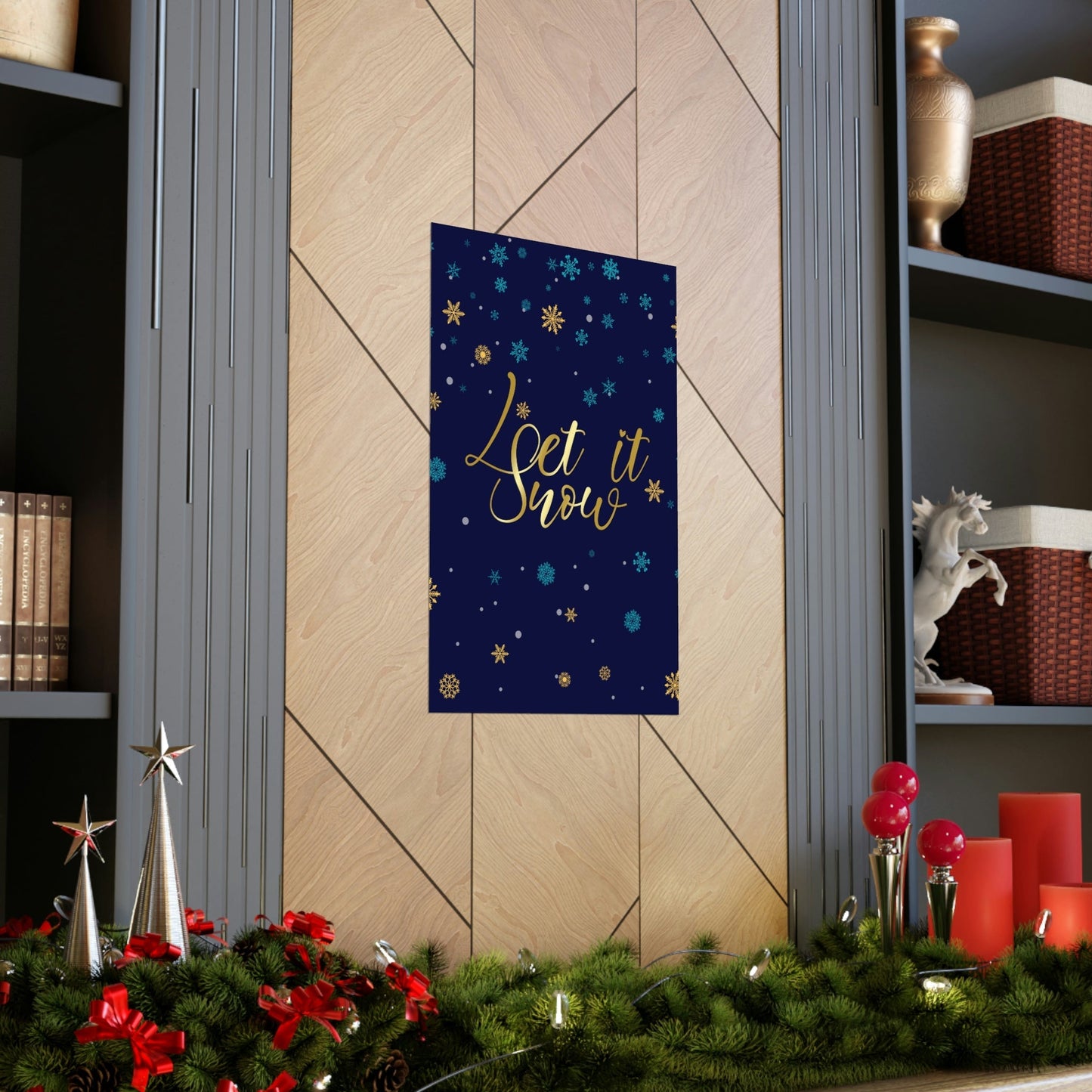 Let it Snow Pattern Christmas Typography Art Premium Matte Vertical Posters Ichaku [Perfect Gifts Selection]