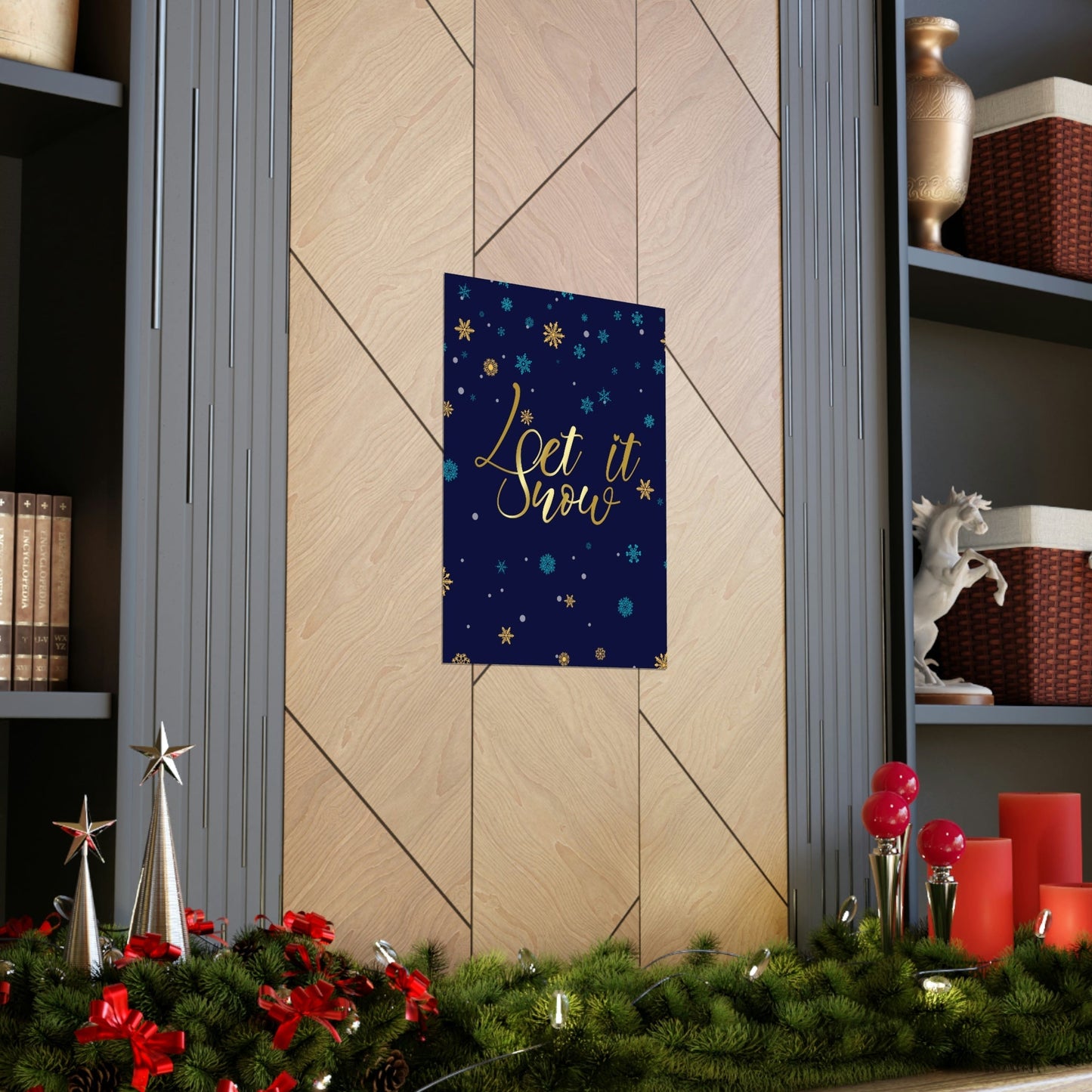 Let it Snow Pattern Christmas Typography Art Premium Matte Vertical Posters Ichaku [Perfect Gifts Selection]