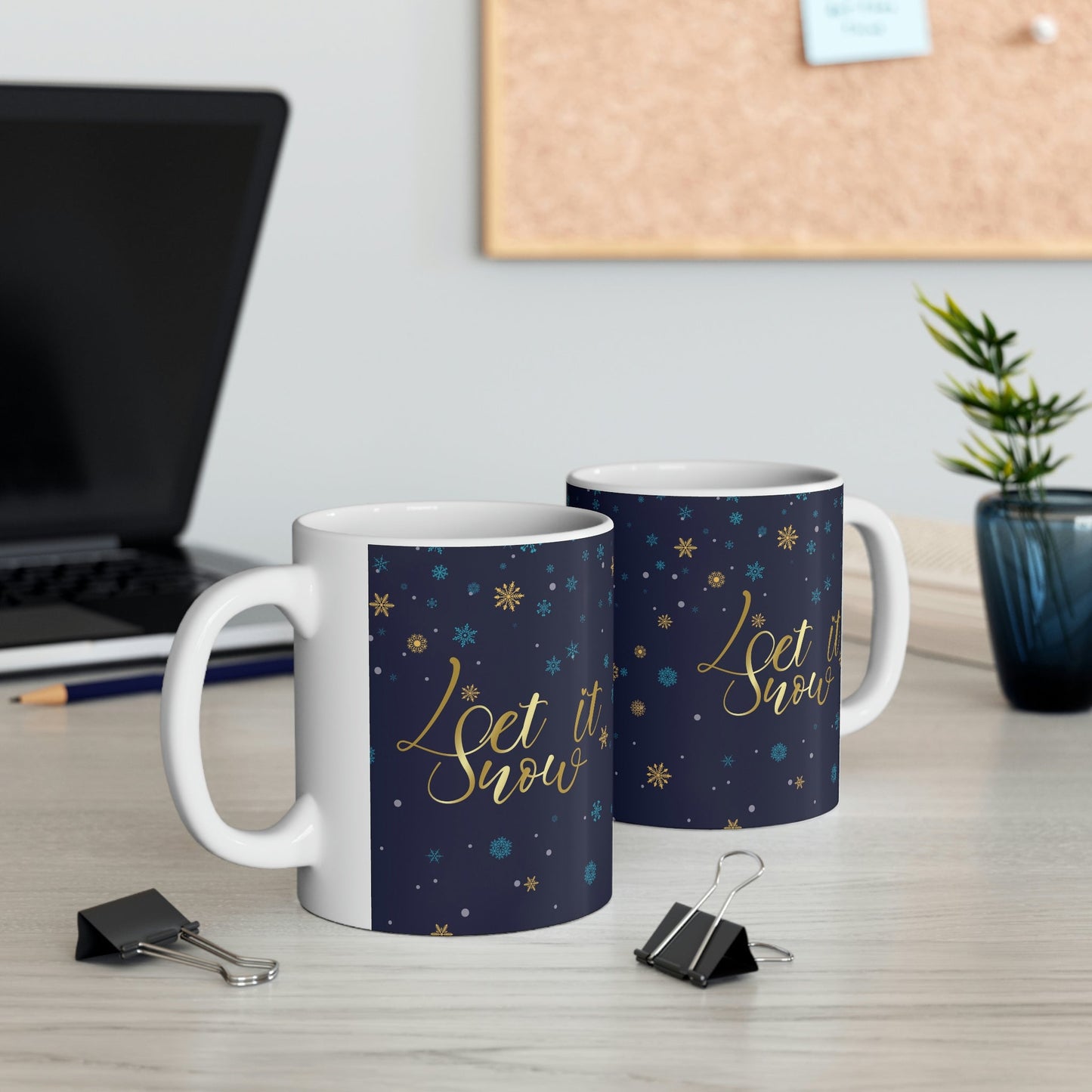 Let it Snow Pattern Christmas Typography Ceramic Mug 11oz Ichaku [Perfect Gifts Selection]