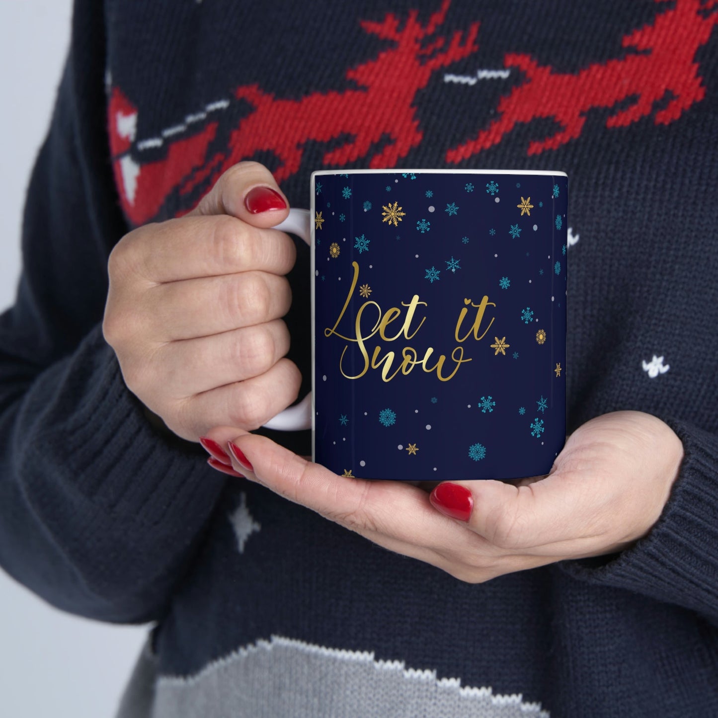 Let it Snow Pattern Christmas Typography Ceramic Mug 11oz Ichaku [Perfect Gifts Selection]