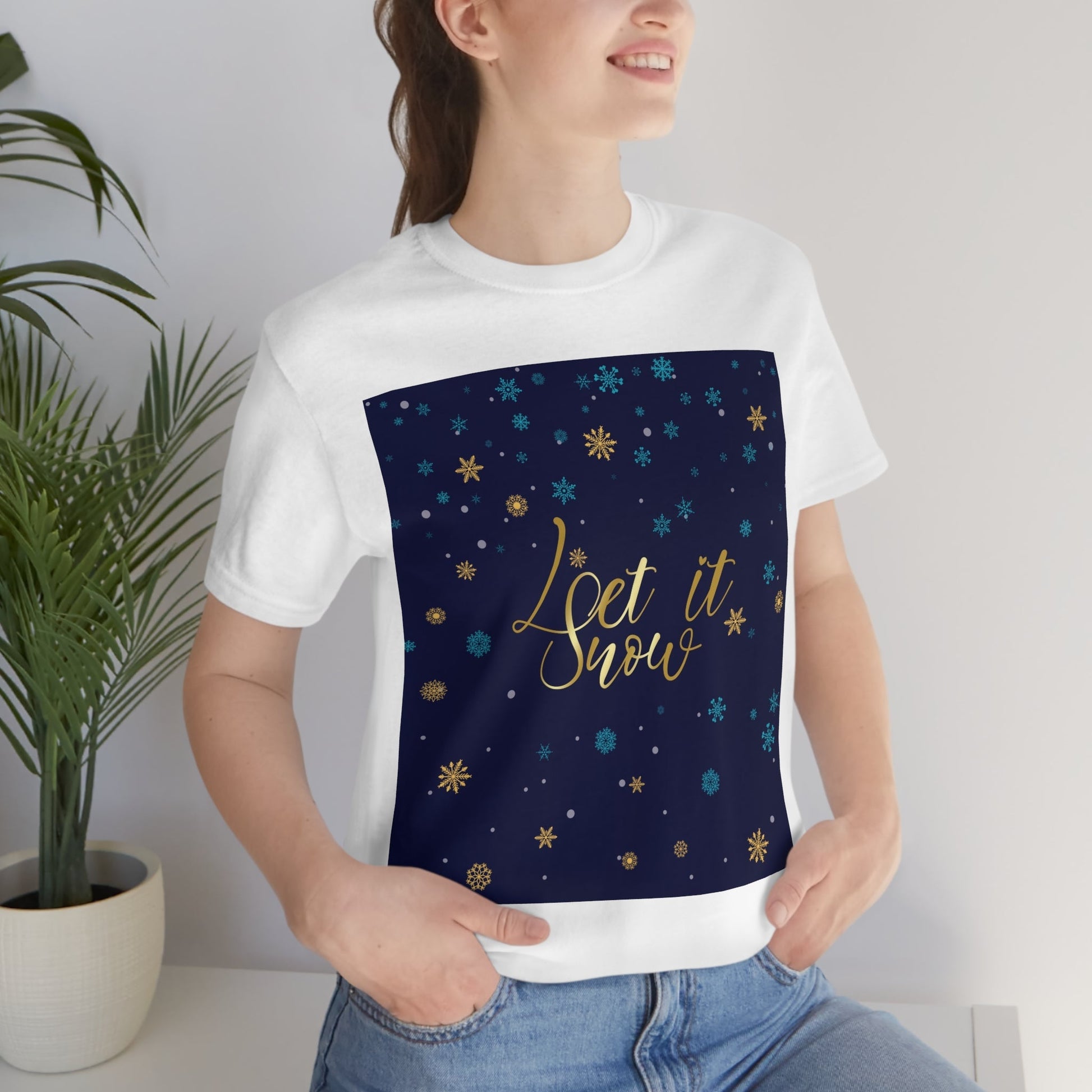 Let it Snow Pattern Christmas Typography Unisex Jersey Short Sleeve T-Shirt Ichaku [Perfect Gifts Selection]