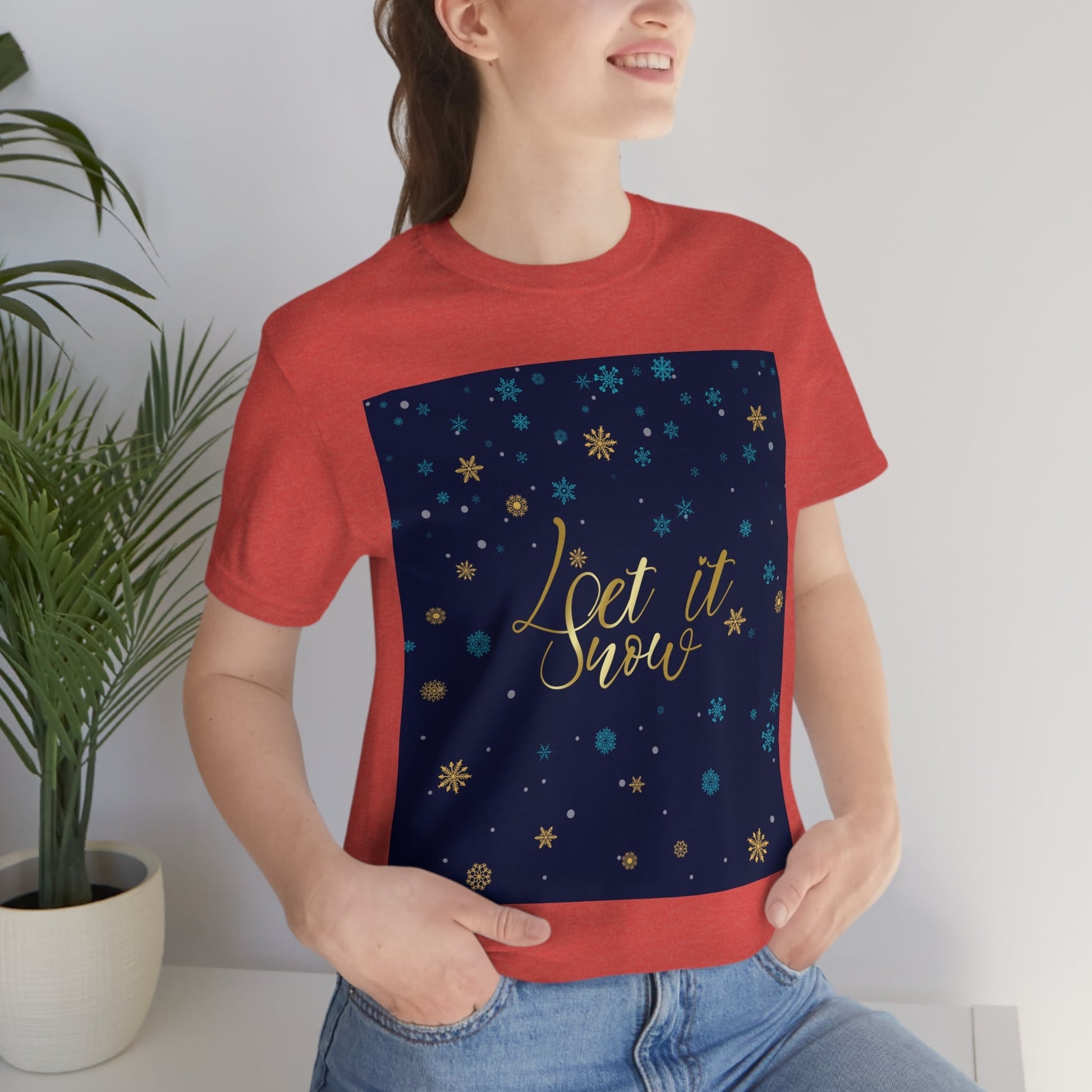 Let it Snow Pattern Christmas Typography Unisex Jersey Short Sleeve T-Shirt Ichaku [Perfect Gifts Selection]