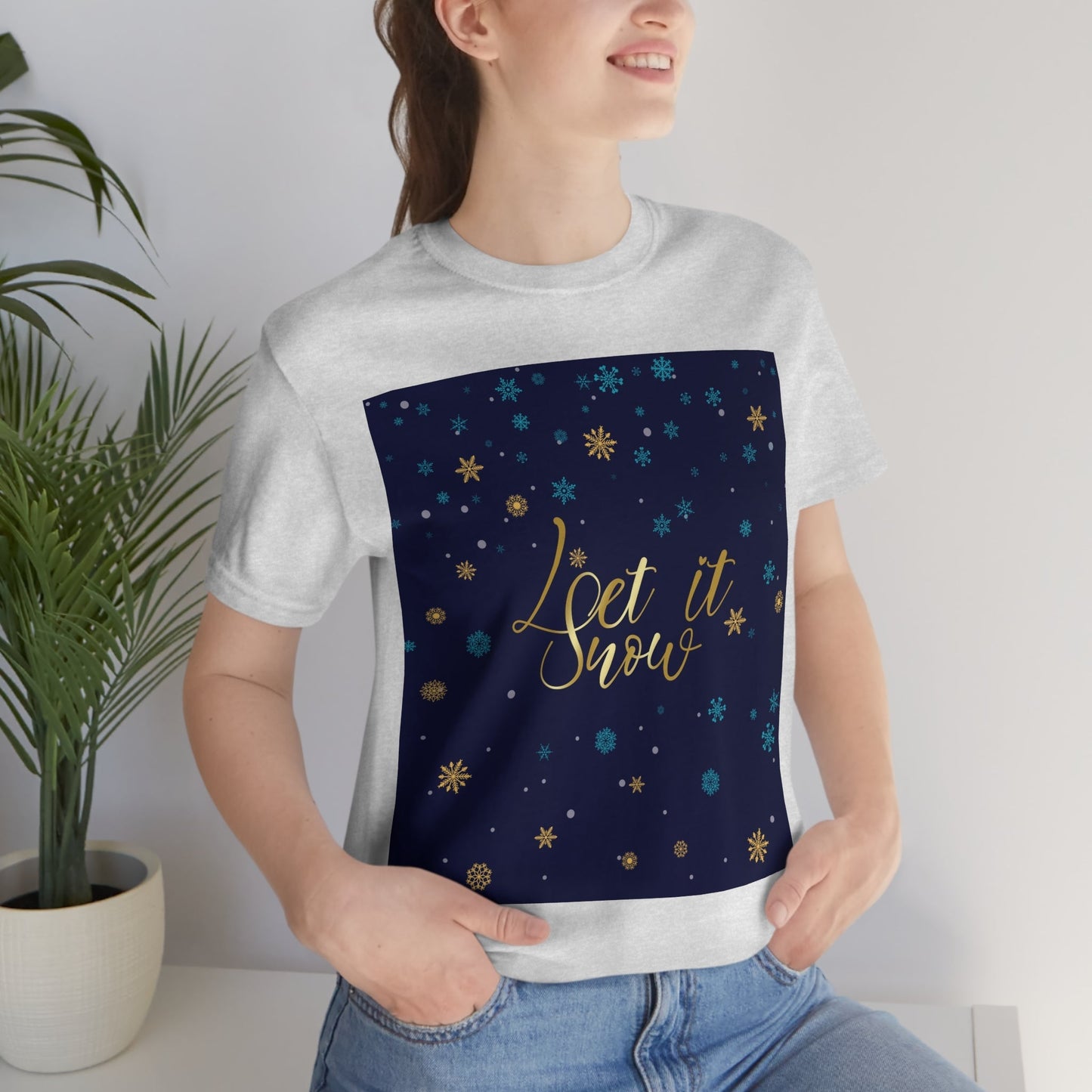 Let it Snow Pattern Christmas Typography Unisex Jersey Short Sleeve T-Shirt Ichaku [Perfect Gifts Selection]