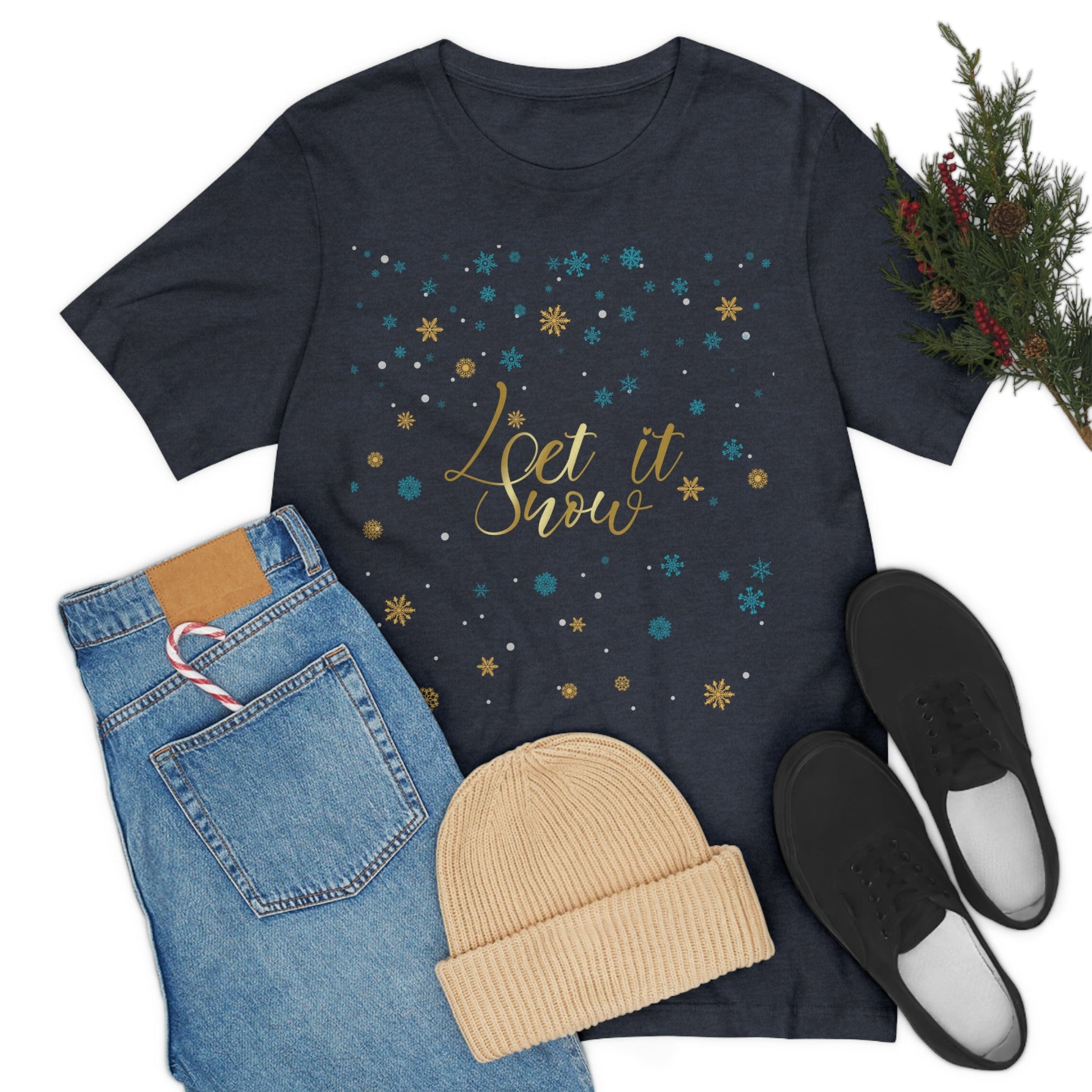 Let it Snow Pattern Christmas Typography Unisex Jersey Short Sleeve T-Shirt Ichaku [Perfect Gifts Selection]