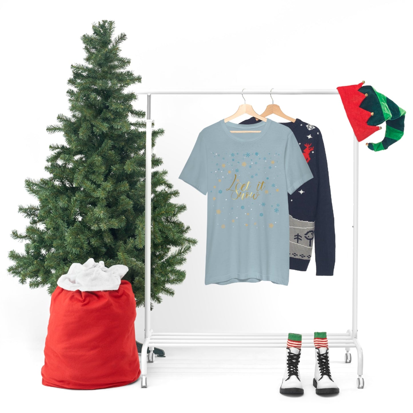 Let it Snow Pattern Christmas Typography Unisex Jersey Short Sleeve T-Shirt Ichaku [Perfect Gifts Selection]