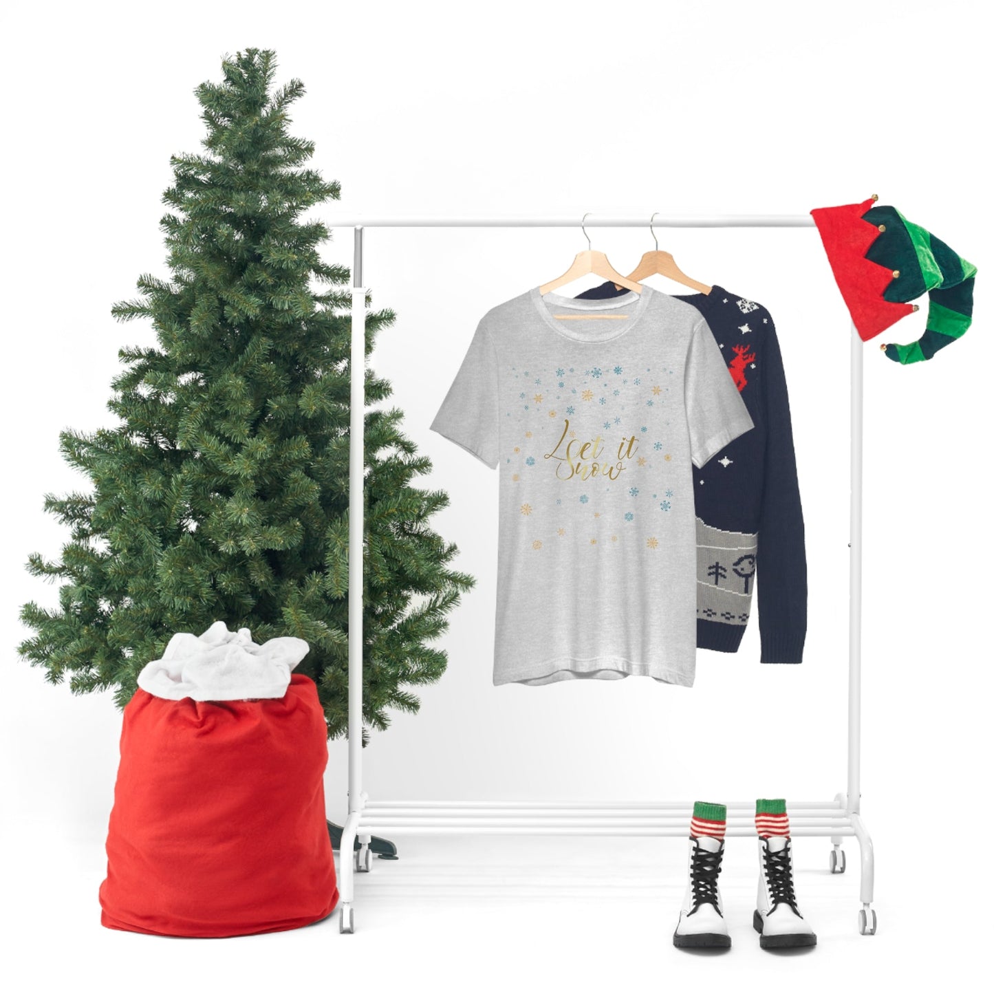 Let it Snow Pattern Christmas Typography Unisex Jersey Short Sleeve T-Shirt Ichaku [Perfect Gifts Selection]