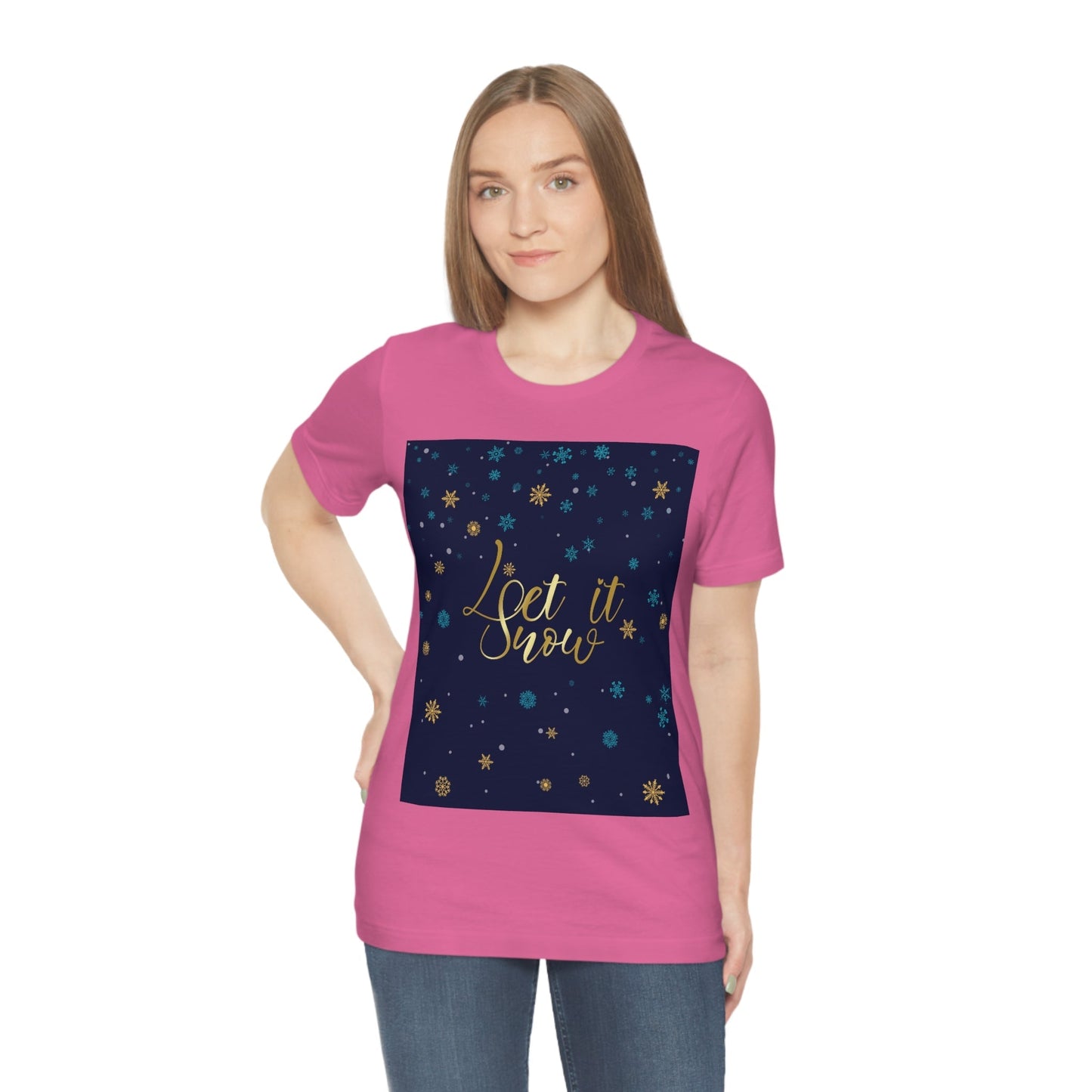 Let it Snow Pattern Christmas Typography Unisex Jersey Short Sleeve T-Shirt Ichaku [Perfect Gifts Selection]