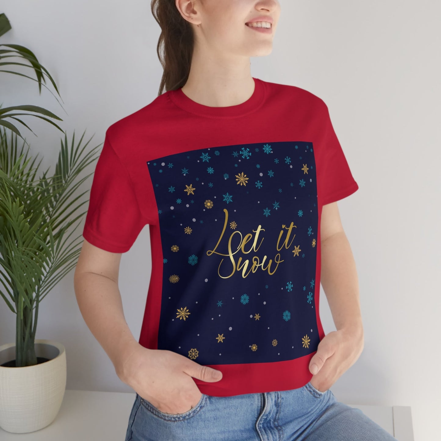 Let it Snow Pattern Christmas Typography Unisex Jersey Short Sleeve T-Shirt Ichaku [Perfect Gifts Selection]