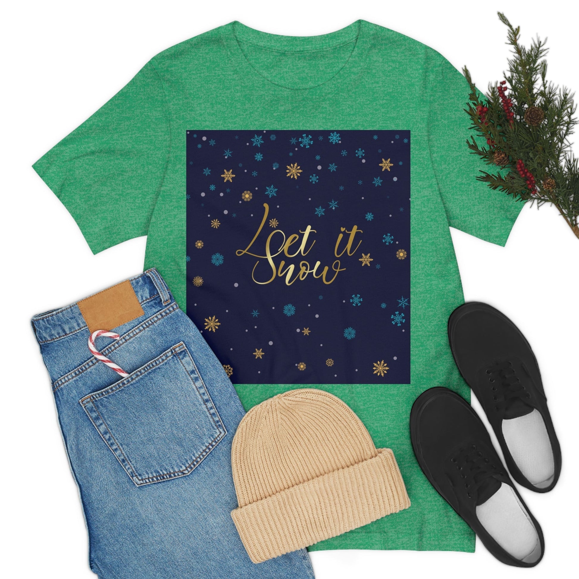 Let it Snow Pattern Christmas Typography Unisex Jersey Short Sleeve T-Shirt Ichaku [Perfect Gifts Selection]