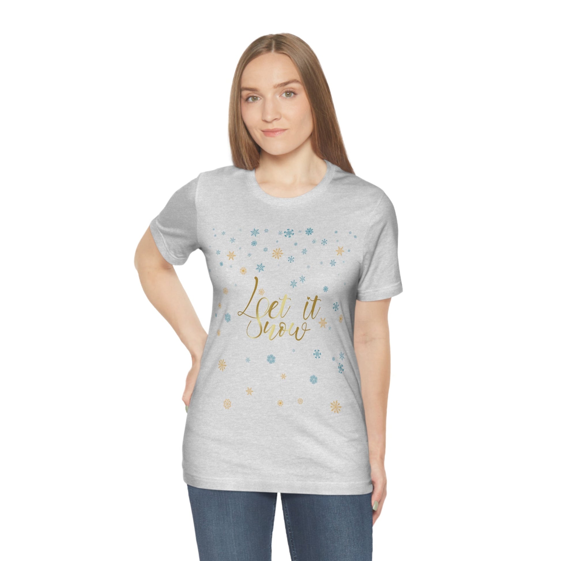 Let it Snow Pattern Christmas Typography Unisex Jersey Short Sleeve T-Shirt Ichaku [Perfect Gifts Selection]