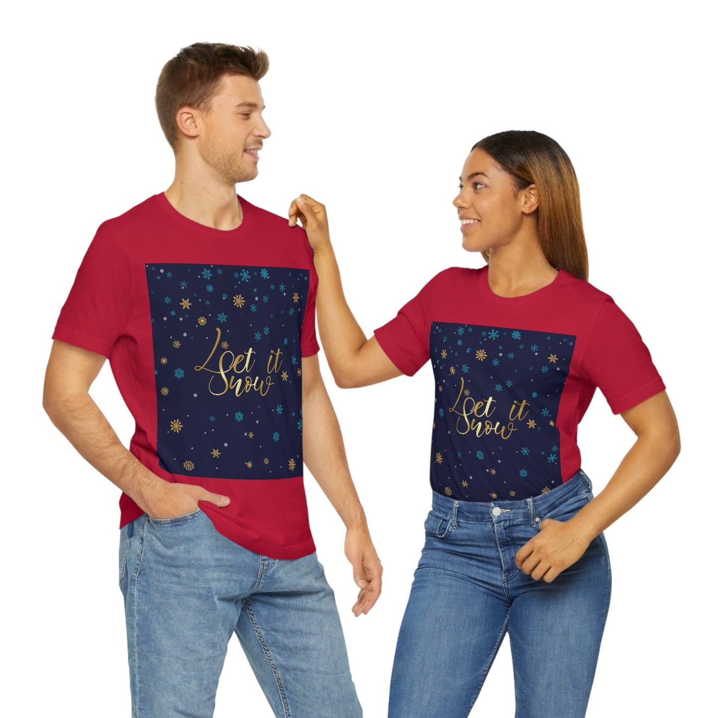 Let it Snow Pattern Christmas Typography Unisex Jersey Short Sleeve T-Shirt Ichaku [Perfect Gifts Selection]