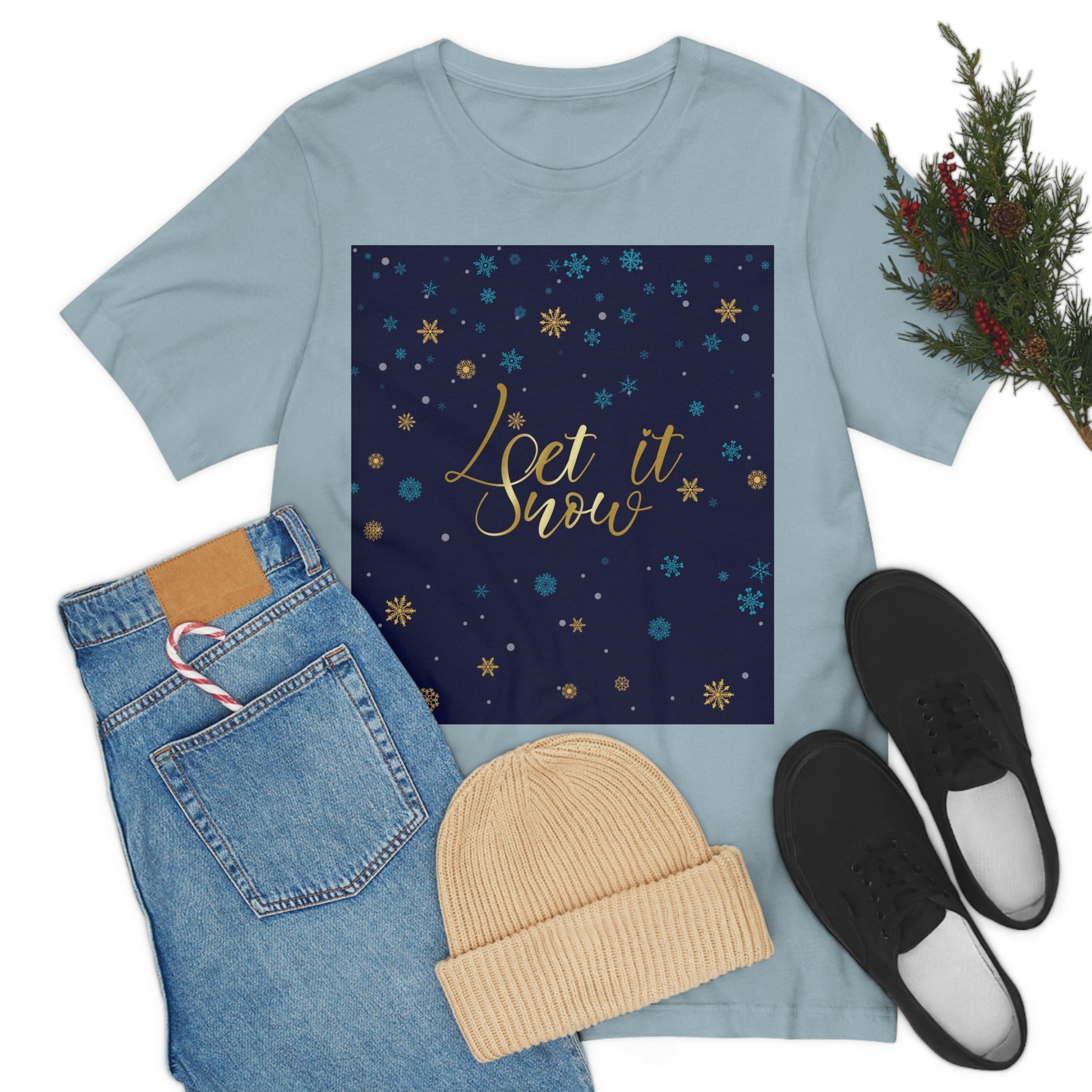 Let it Snow Pattern Christmas Typography Unisex Jersey Short Sleeve T-Shirt Ichaku [Perfect Gifts Selection]