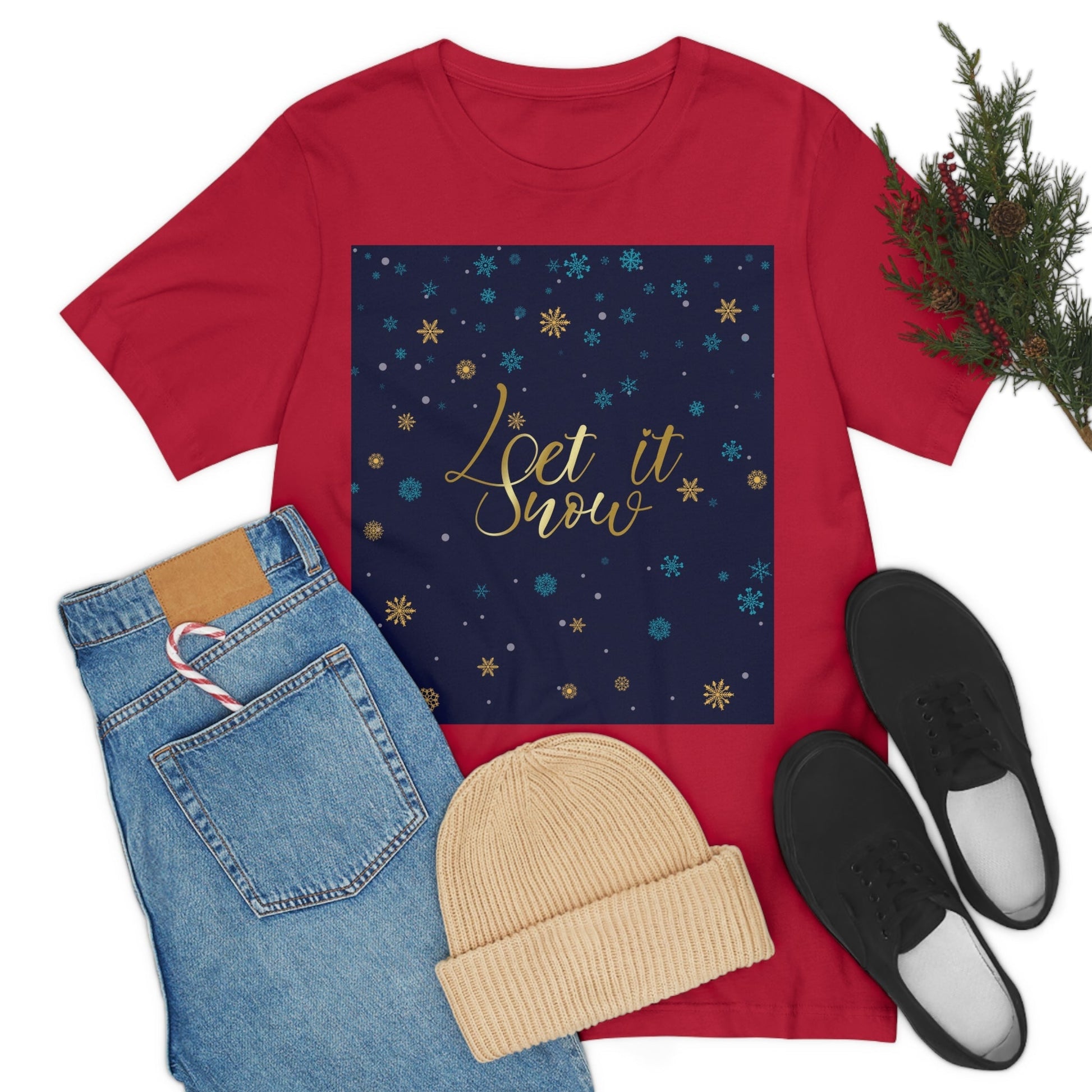 Let it Snow Pattern Christmas Typography Unisex Jersey Short Sleeve T-Shirt Ichaku [Perfect Gifts Selection]