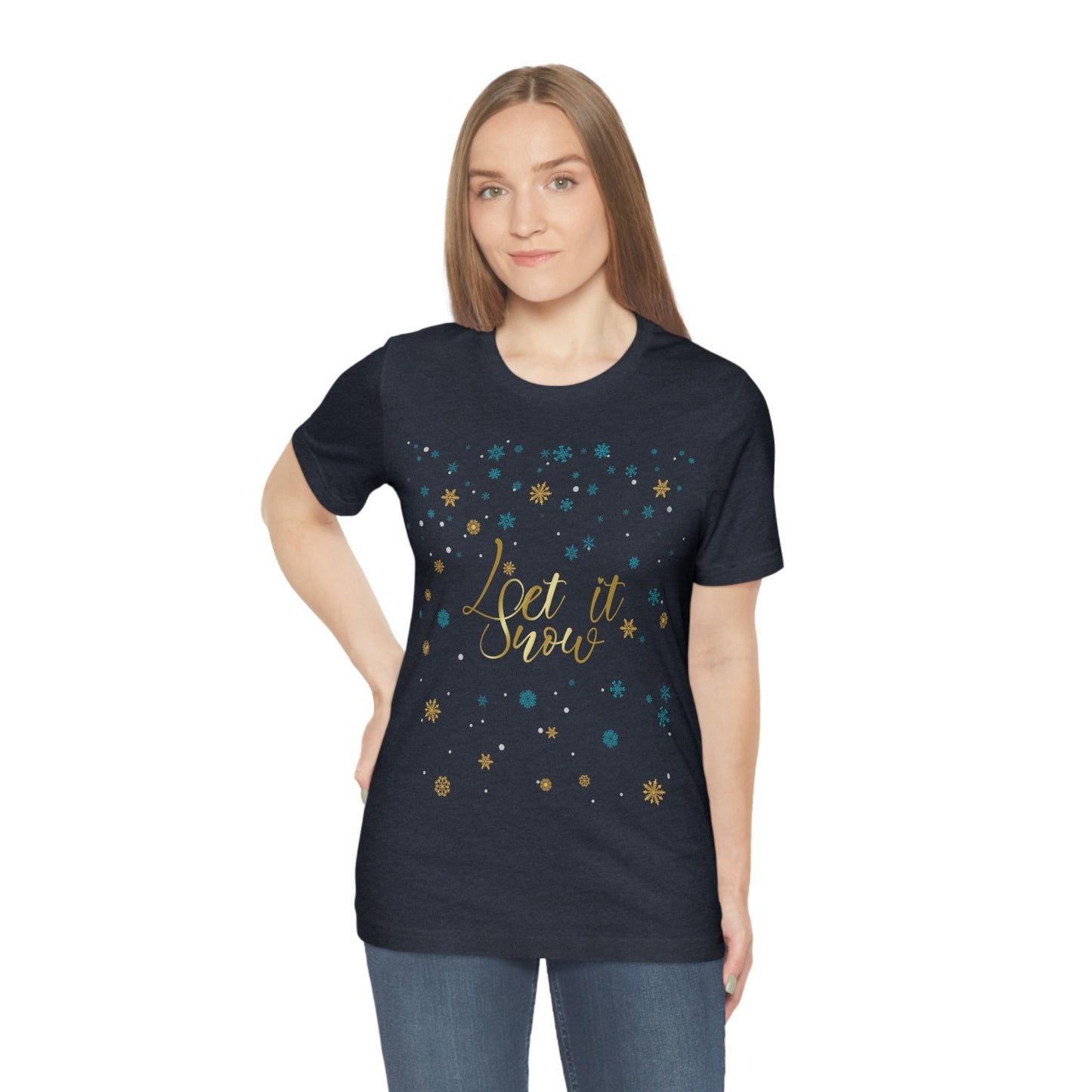 Let it Snow Pattern Christmas Typography Unisex Jersey Short Sleeve T-Shirt Ichaku [Perfect Gifts Selection]