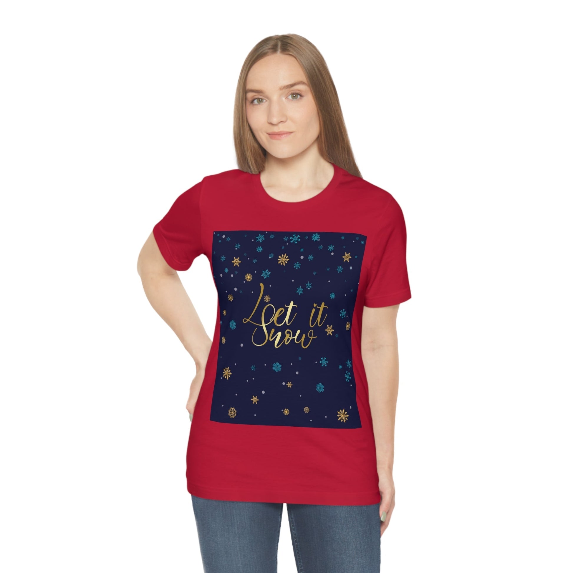 Let it Snow Pattern Christmas Typography Unisex Jersey Short Sleeve T-Shirt Ichaku [Perfect Gifts Selection]