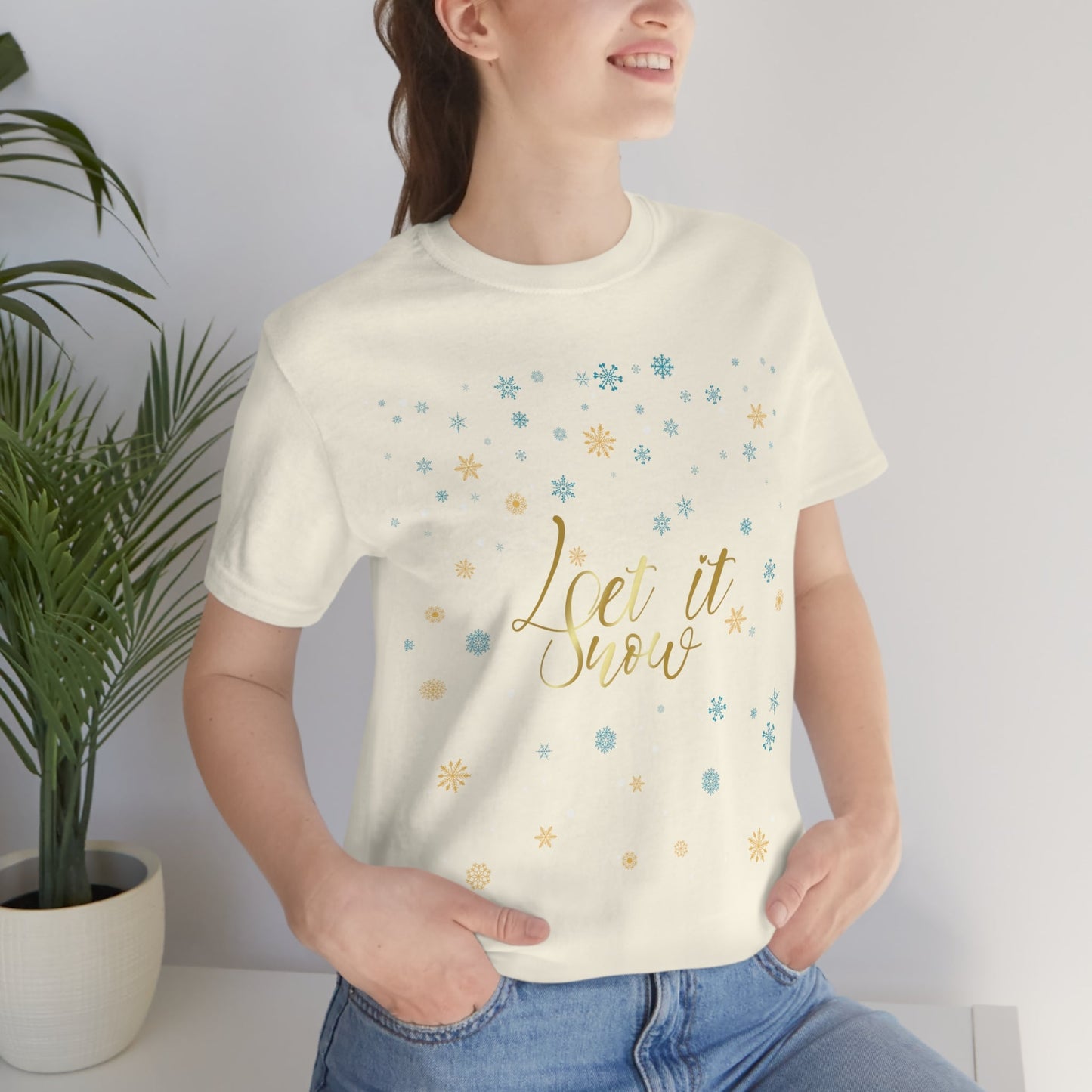 Let it Snow Pattern Christmas Typography Unisex Jersey Short Sleeve T-Shirt Ichaku [Perfect Gifts Selection]