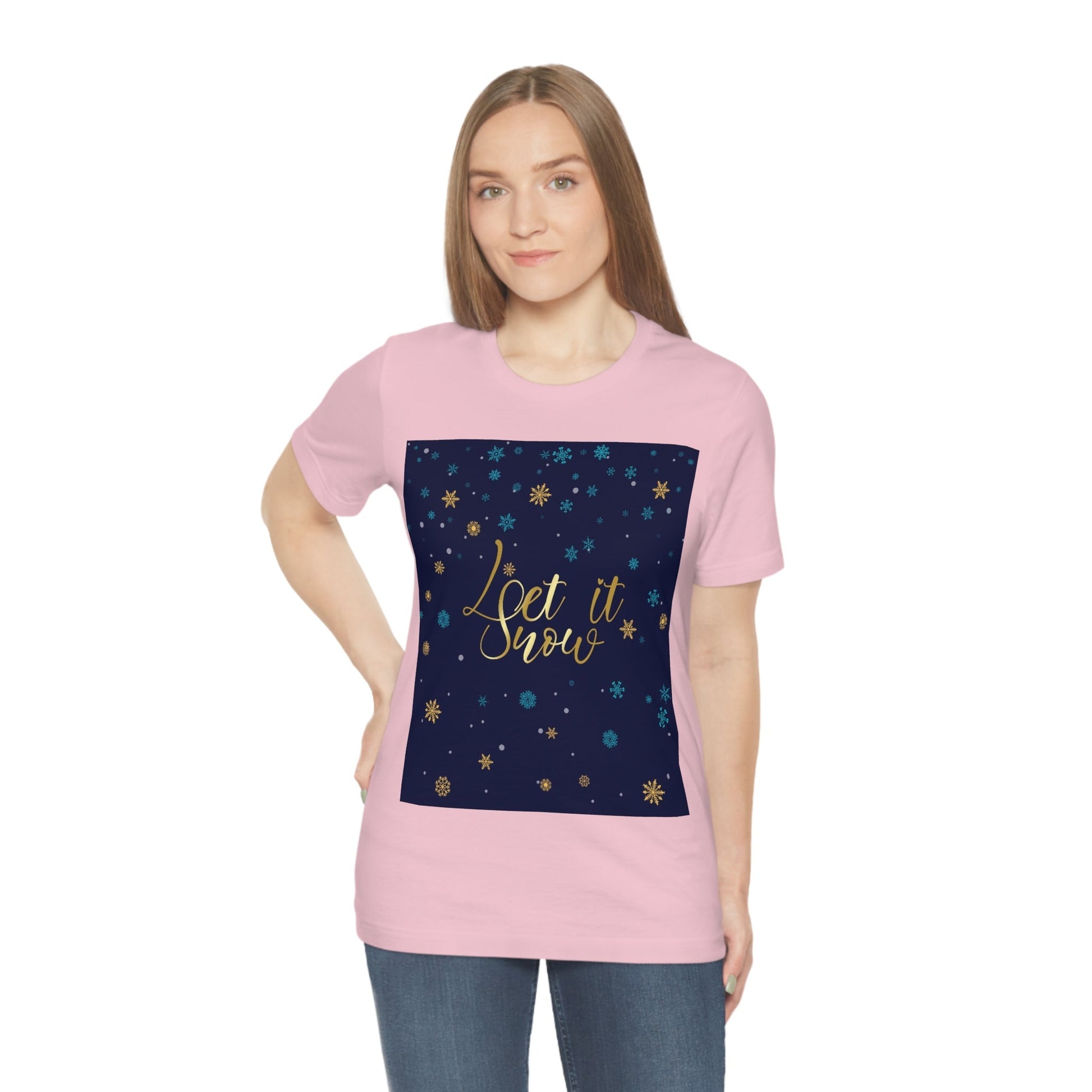 Let it Snow Pattern Christmas Typography Unisex Jersey Short Sleeve T-Shirt Ichaku [Perfect Gifts Selection]