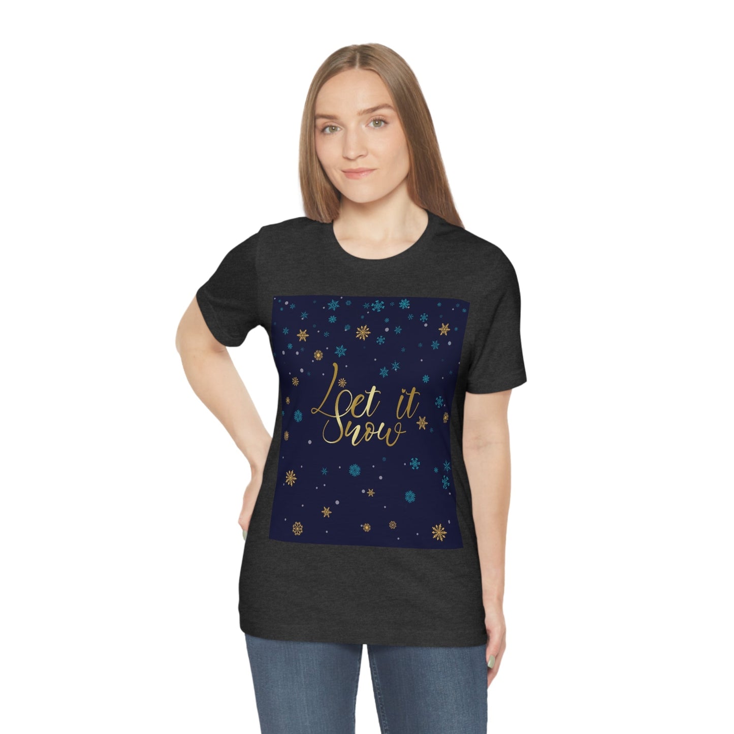 Let it Snow Pattern Christmas Typography Unisex Jersey Short Sleeve T-Shirt Ichaku [Perfect Gifts Selection]