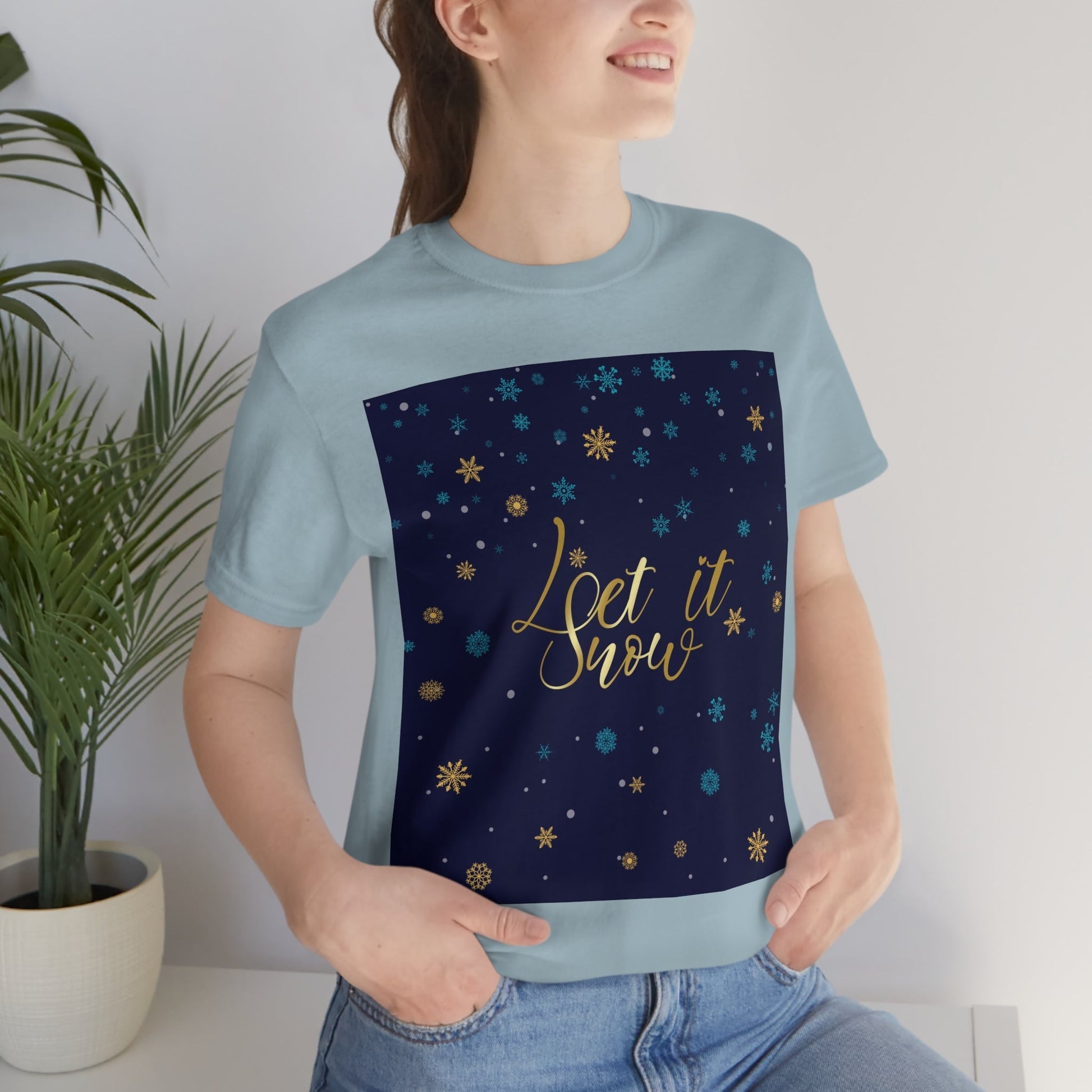 Let it Snow Pattern Christmas Typography Unisex Jersey Short Sleeve T-Shirt Ichaku [Perfect Gifts Selection]