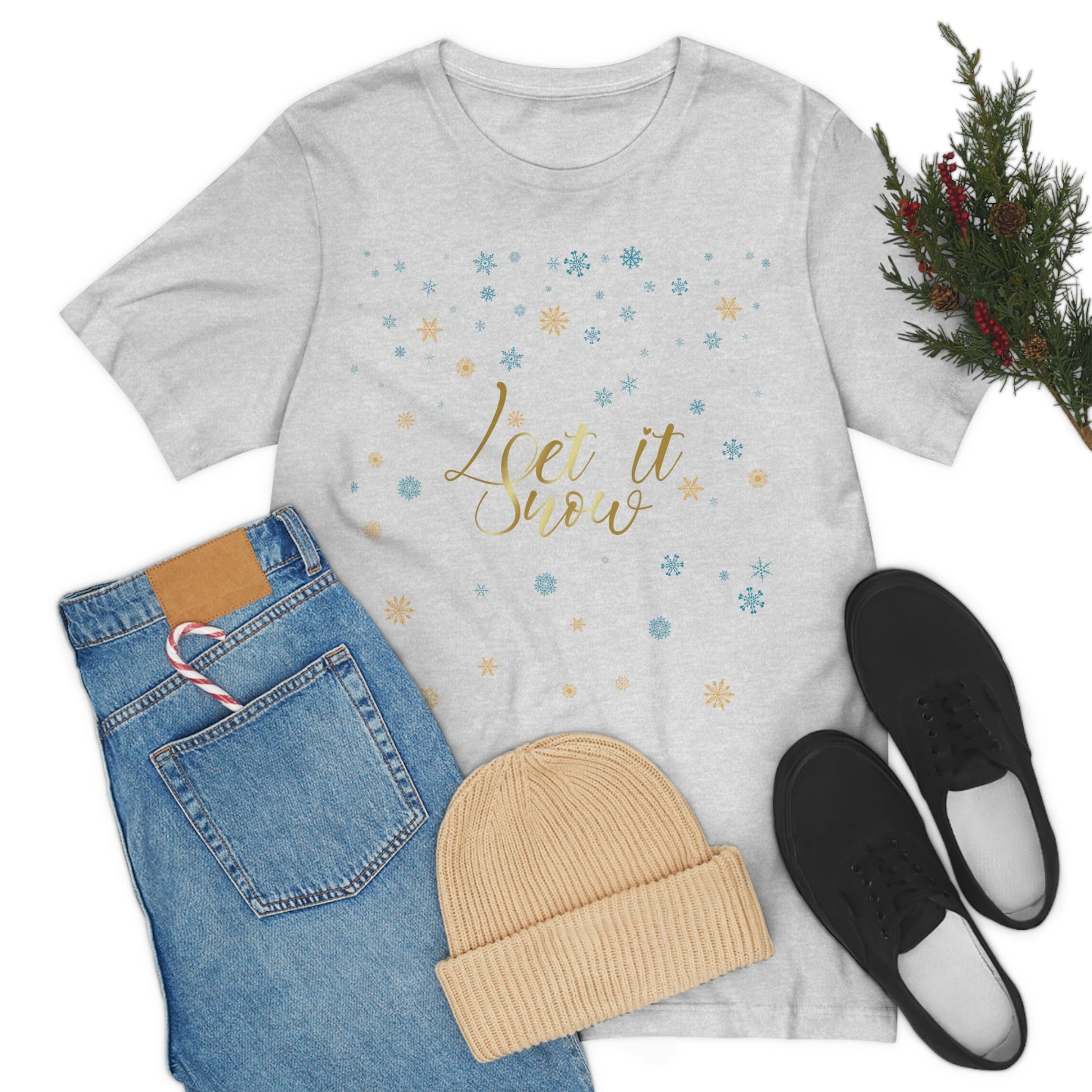 Let it Snow Pattern Christmas Typography Unisex Jersey Short Sleeve T-Shirt Ichaku [Perfect Gifts Selection]