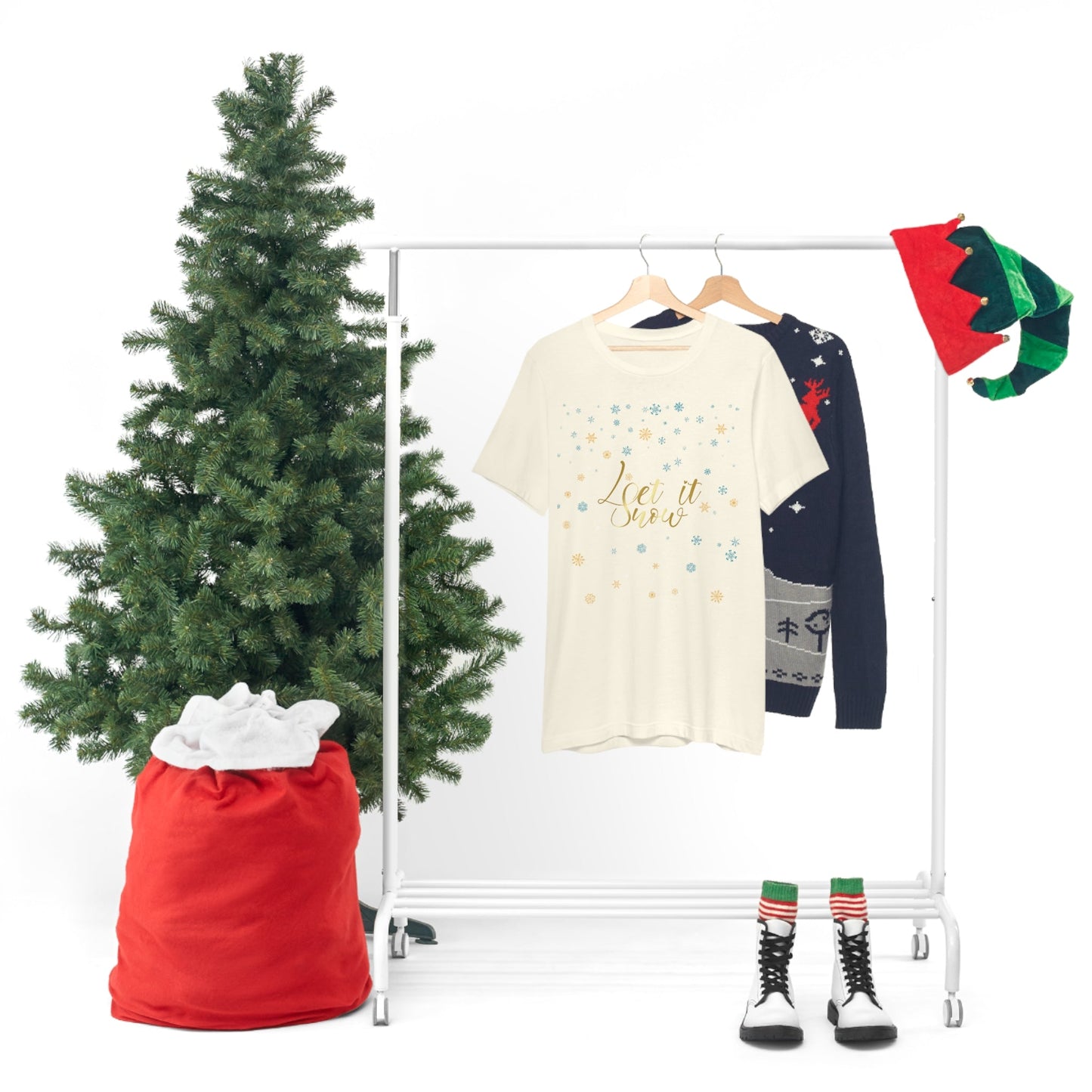 Let it Snow Pattern Christmas Typography Unisex Jersey Short Sleeve T-Shirt Ichaku [Perfect Gifts Selection]