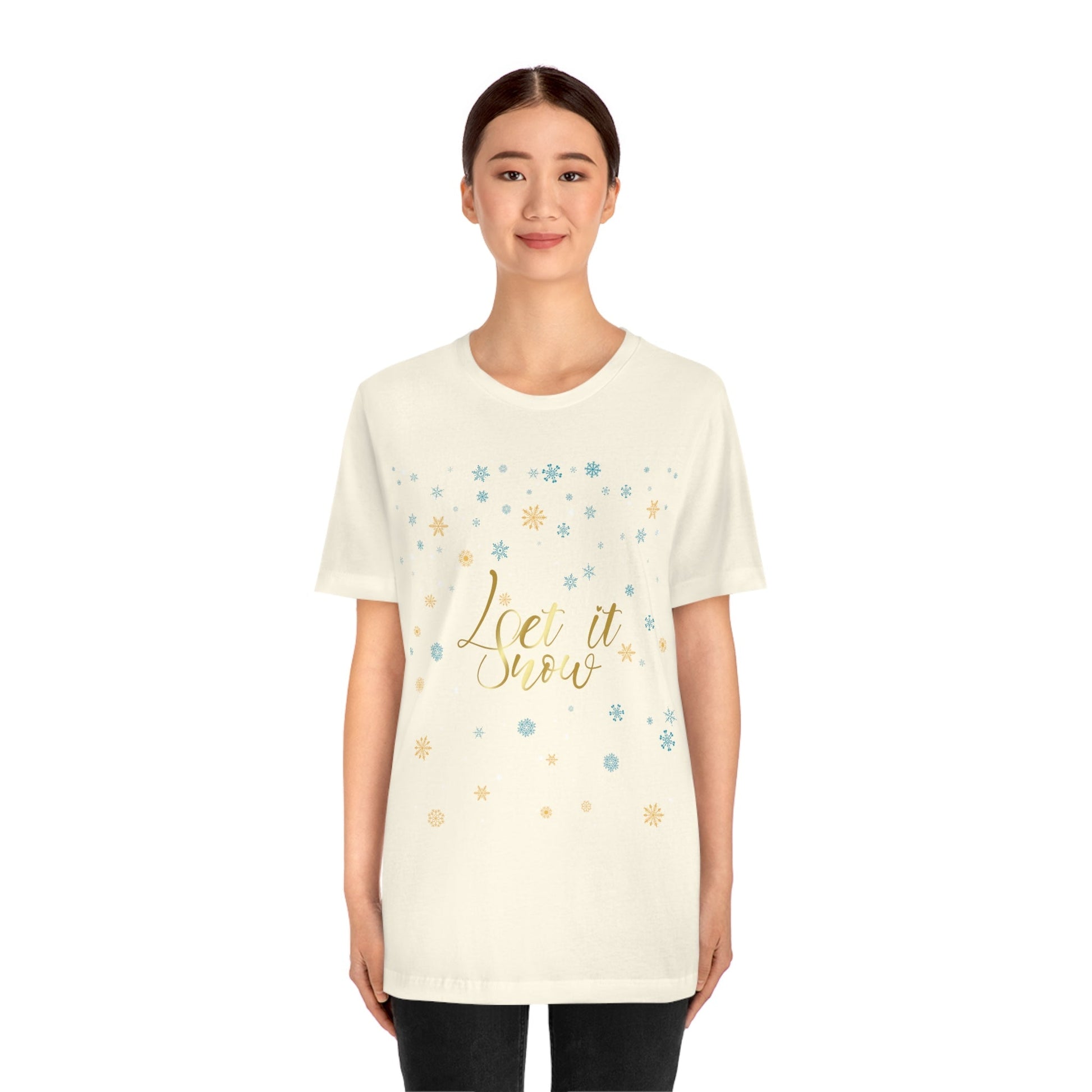 Let it Snow Pattern Christmas Typography Unisex Jersey Short Sleeve T-Shirt Ichaku [Perfect Gifts Selection]