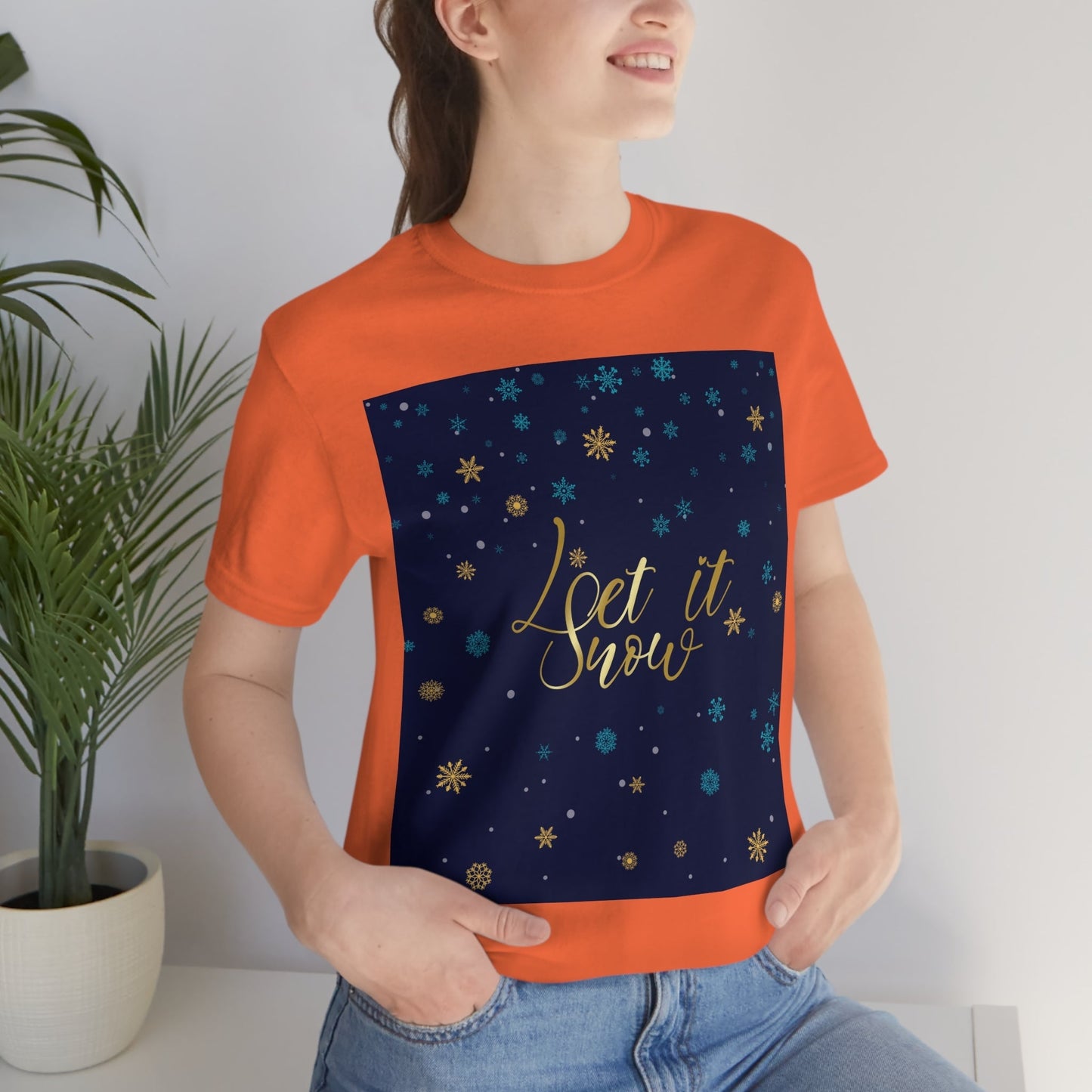 Let it Snow Pattern Christmas Typography Unisex Jersey Short Sleeve T-Shirt Ichaku [Perfect Gifts Selection]