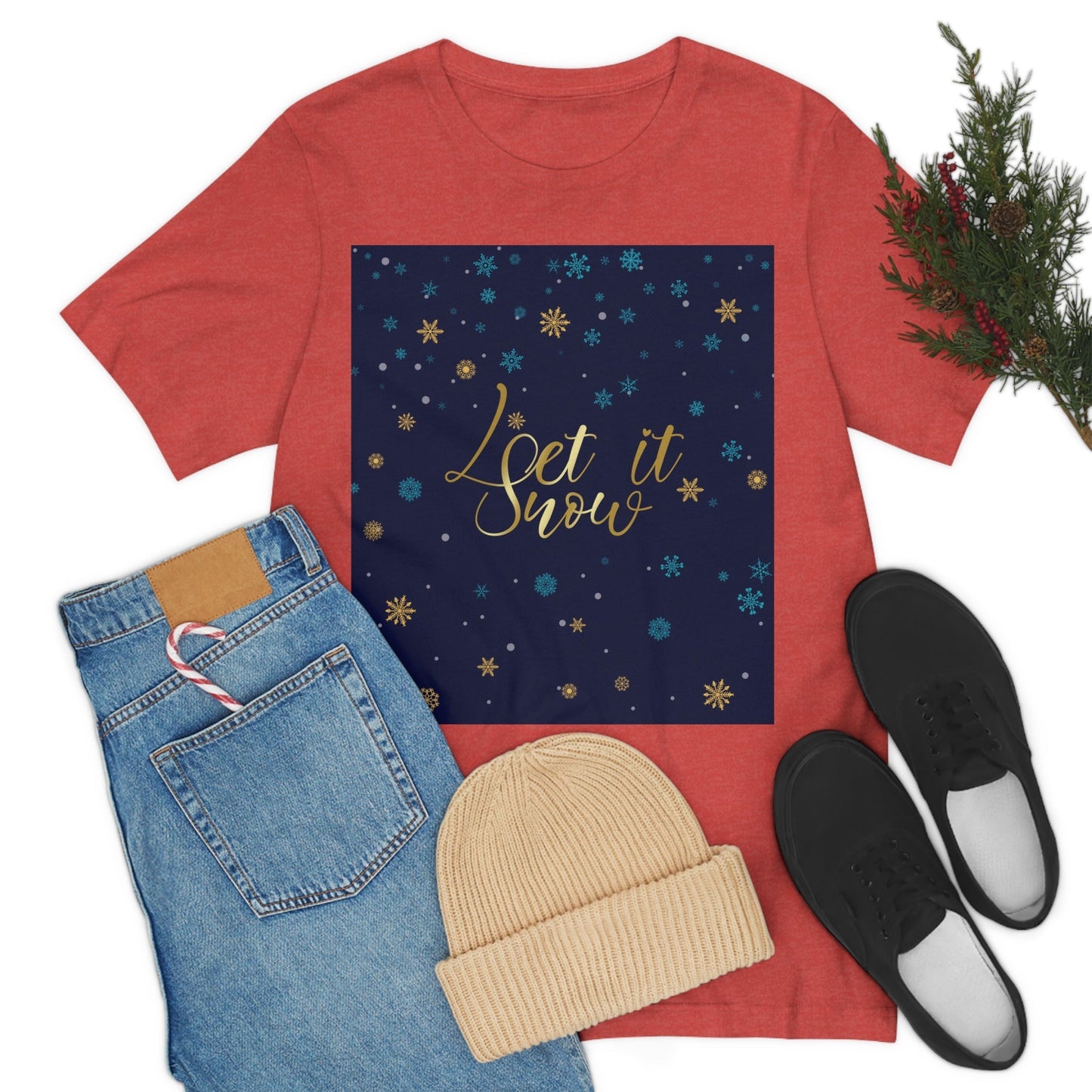 Let it Snow Pattern Christmas Typography Unisex Jersey Short Sleeve T-Shirt Ichaku [Perfect Gifts Selection]