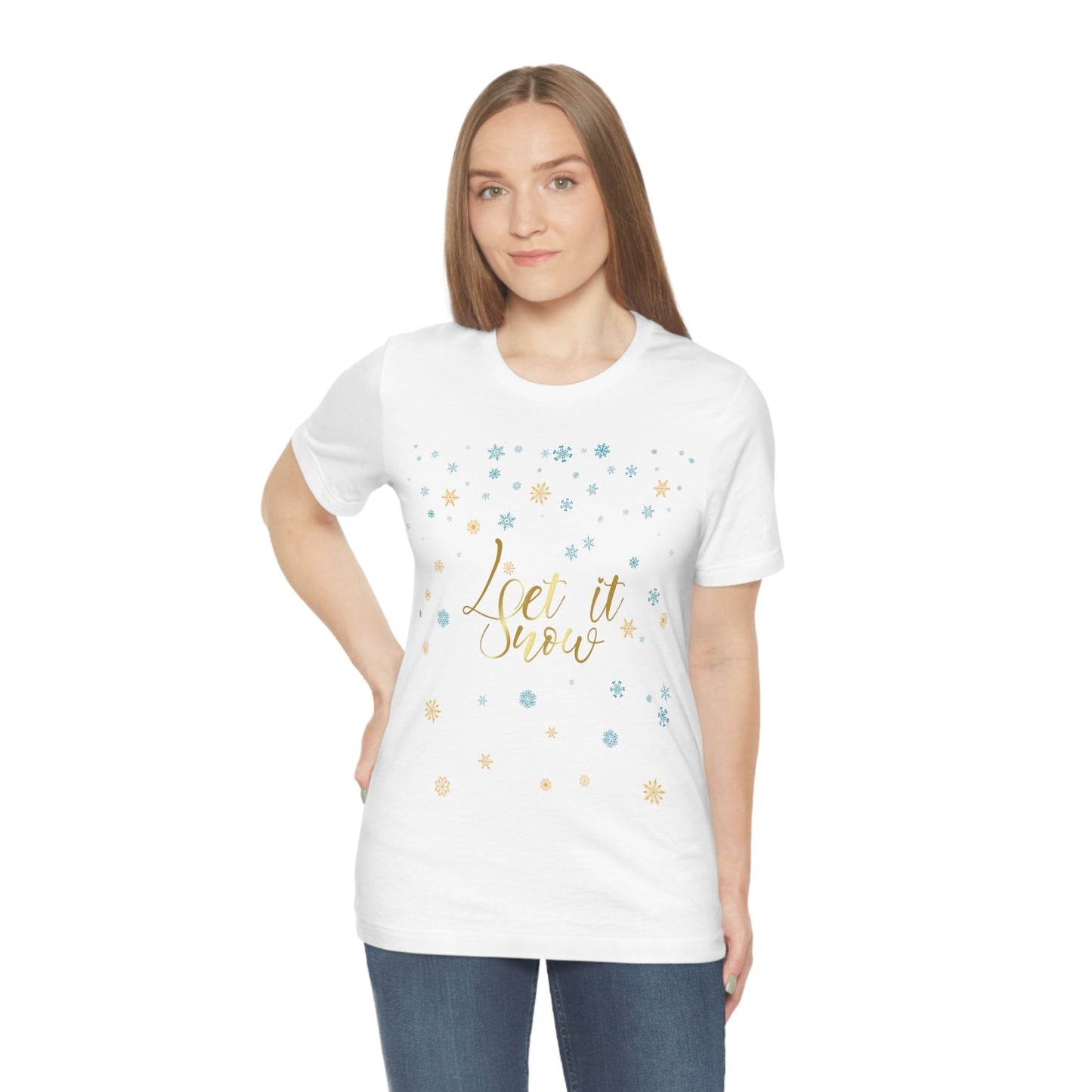 Let it Snow Pattern Christmas Typography Unisex Jersey Short Sleeve T-Shirt Ichaku [Perfect Gifts Selection]