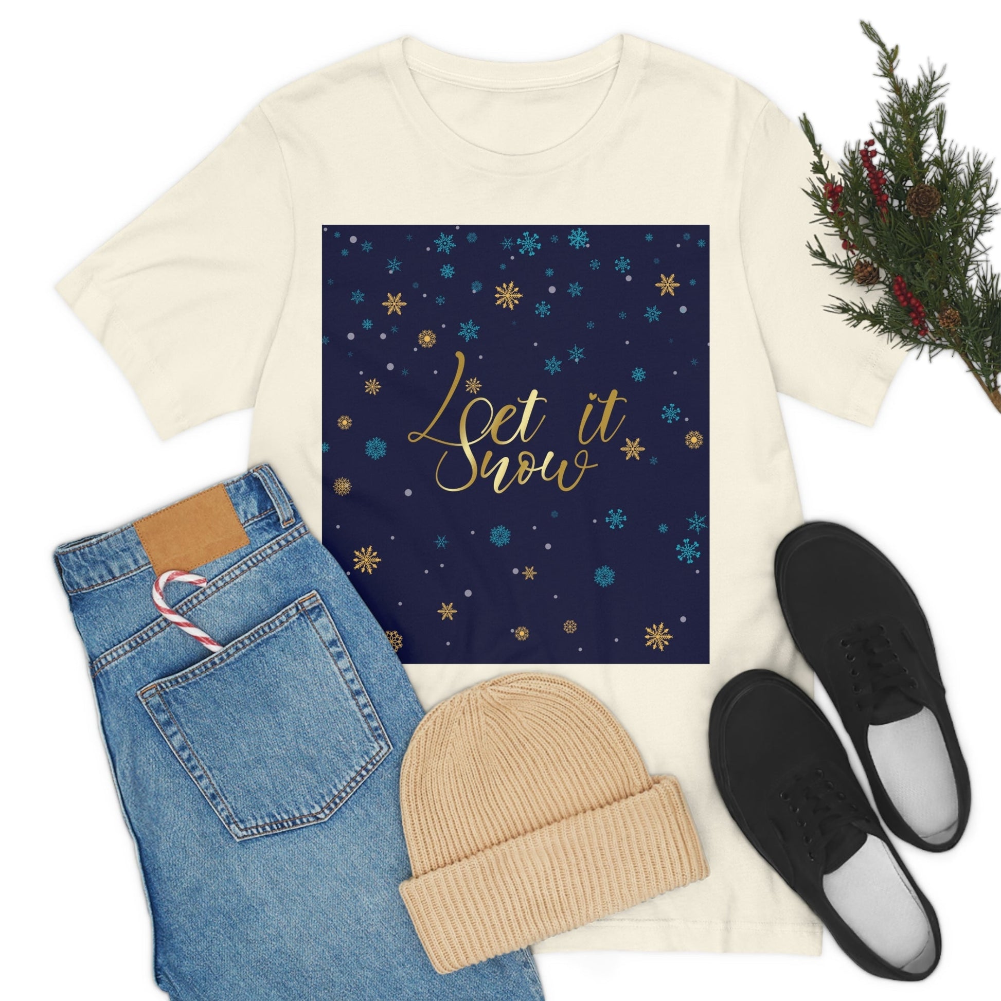 Let it Snow Pattern Christmas Typography Unisex Jersey Short Sleeve T-Shirt Ichaku [Perfect Gifts Selection]