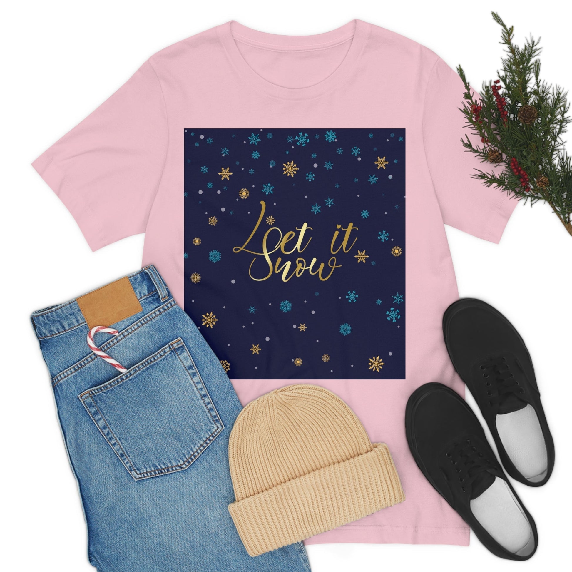 Let it Snow Pattern Christmas Typography Unisex Jersey Short Sleeve T-Shirt Ichaku [Perfect Gifts Selection]