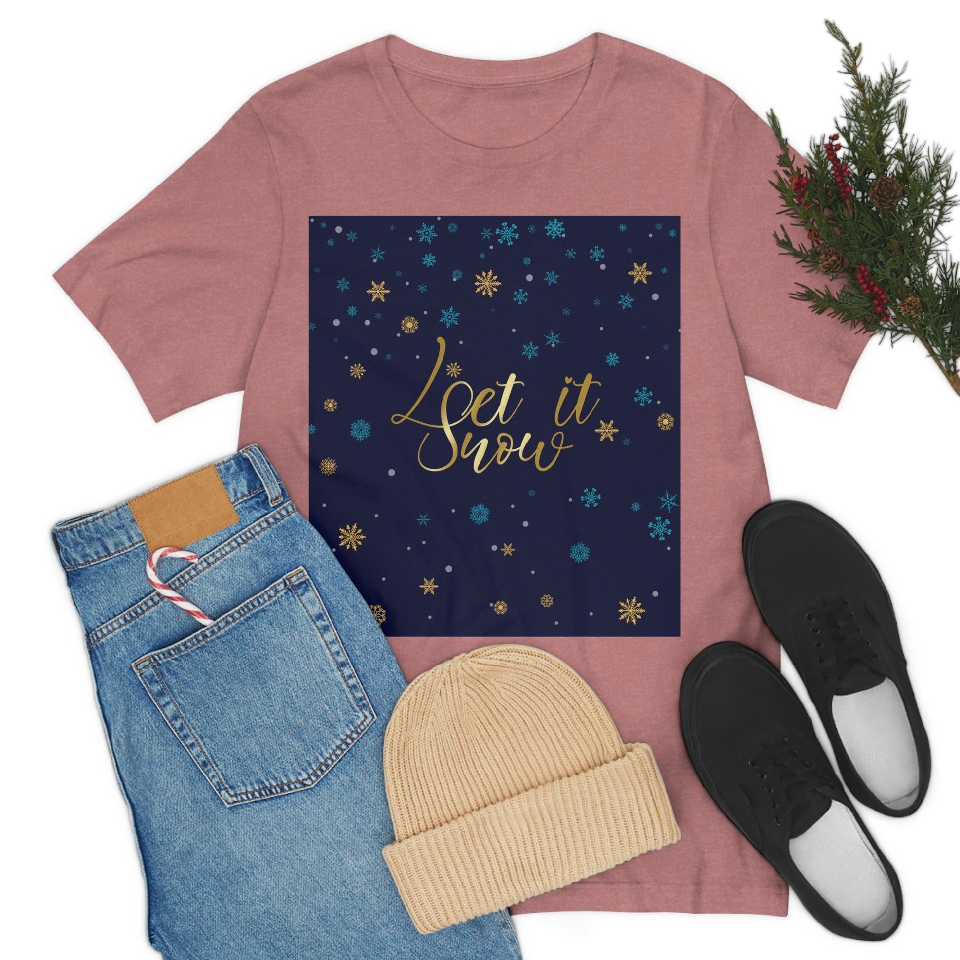 Let it Snow Pattern Christmas Typography Unisex Jersey Short Sleeve T-Shirt Ichaku [Perfect Gifts Selection]