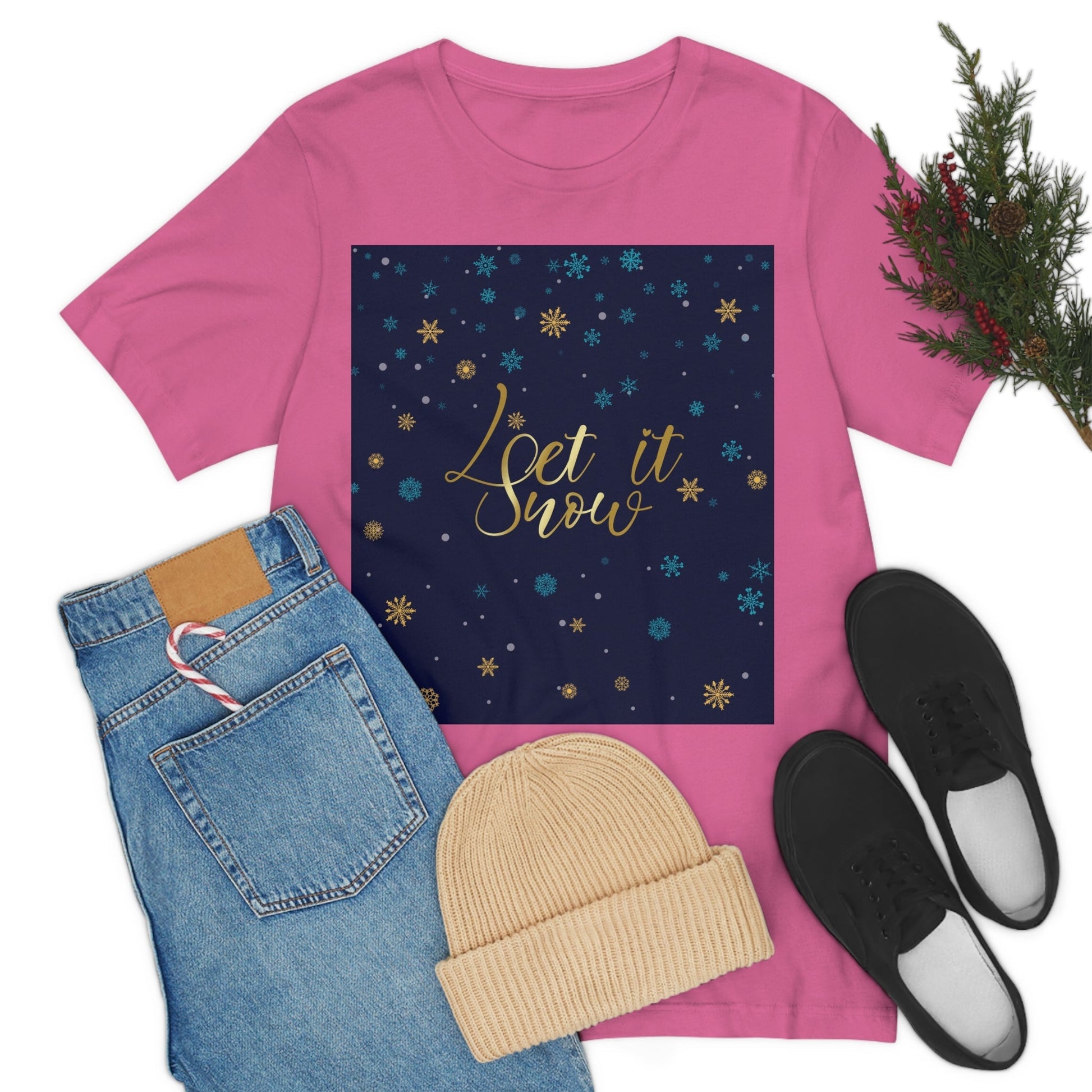 Let it Snow Pattern Christmas Typography Unisex Jersey Short Sleeve T-Shirt Ichaku [Perfect Gifts Selection]