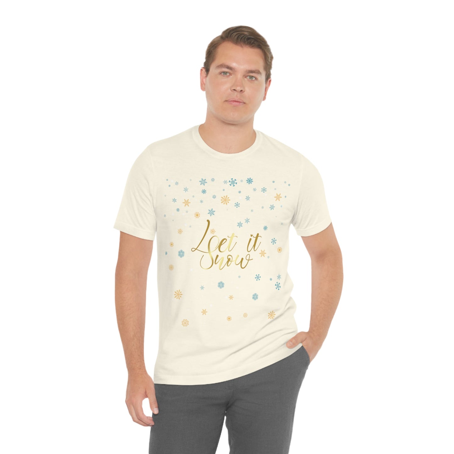 Let it Snow Pattern Christmas Typography Unisex Jersey Short Sleeve T-Shirt Ichaku [Perfect Gifts Selection]