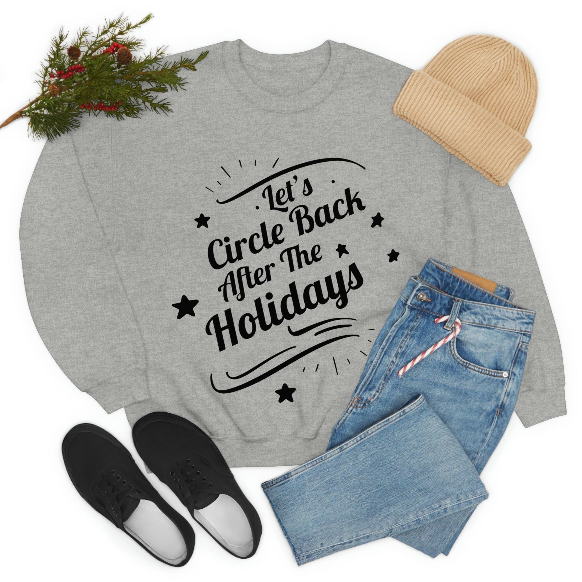 Let`s Circle Back After the Holidays Funny Christmas Black Text Unisex Heavy Blend™ Crewneck Sweatshirt Ichaku [Perfect Gifts Selection]