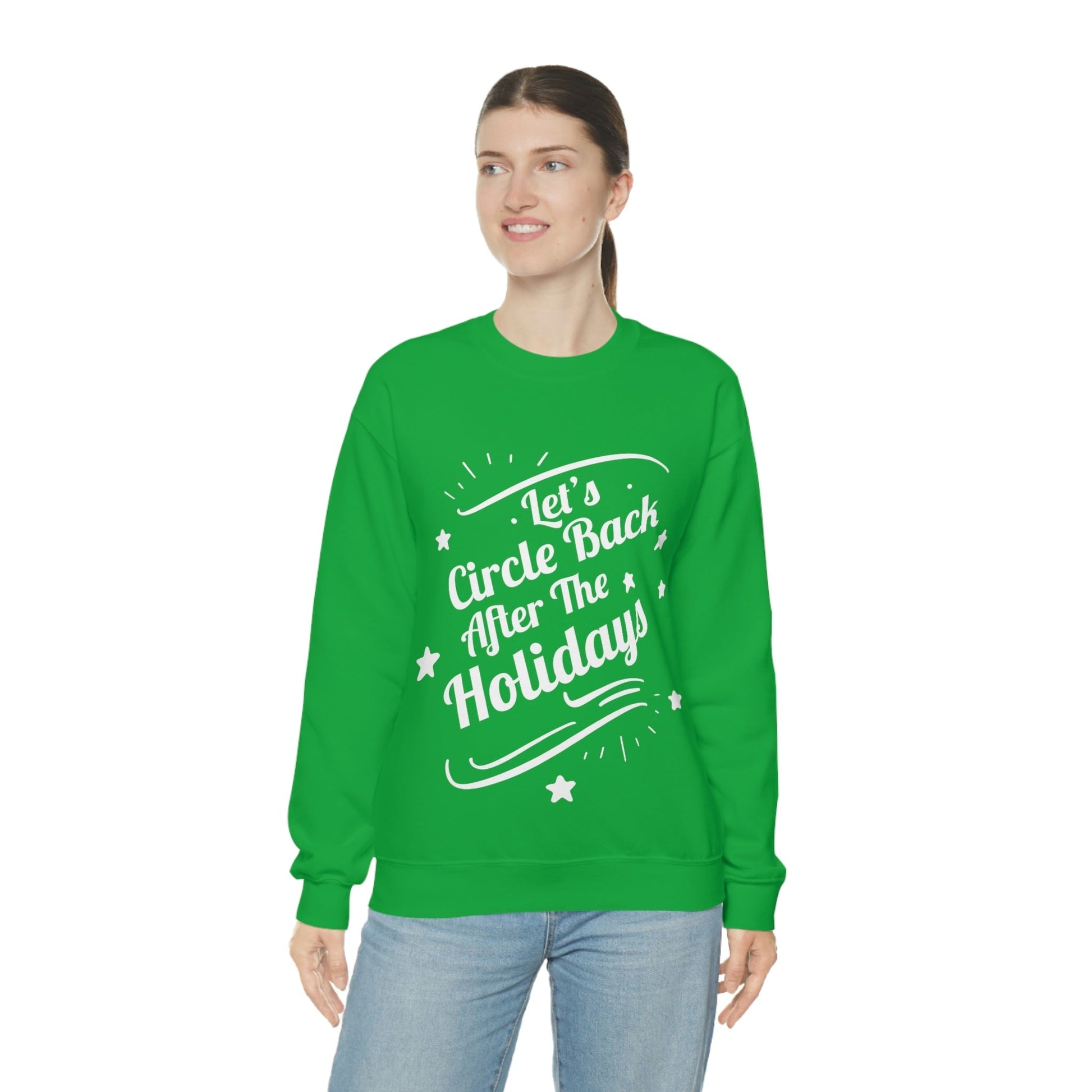 Let`s Circle Back After the Holidays Funny Christmas White Text Unisex Heavy Blend™ Crewneck Sweatshirt Ichaku [Perfect Gifts Selection]